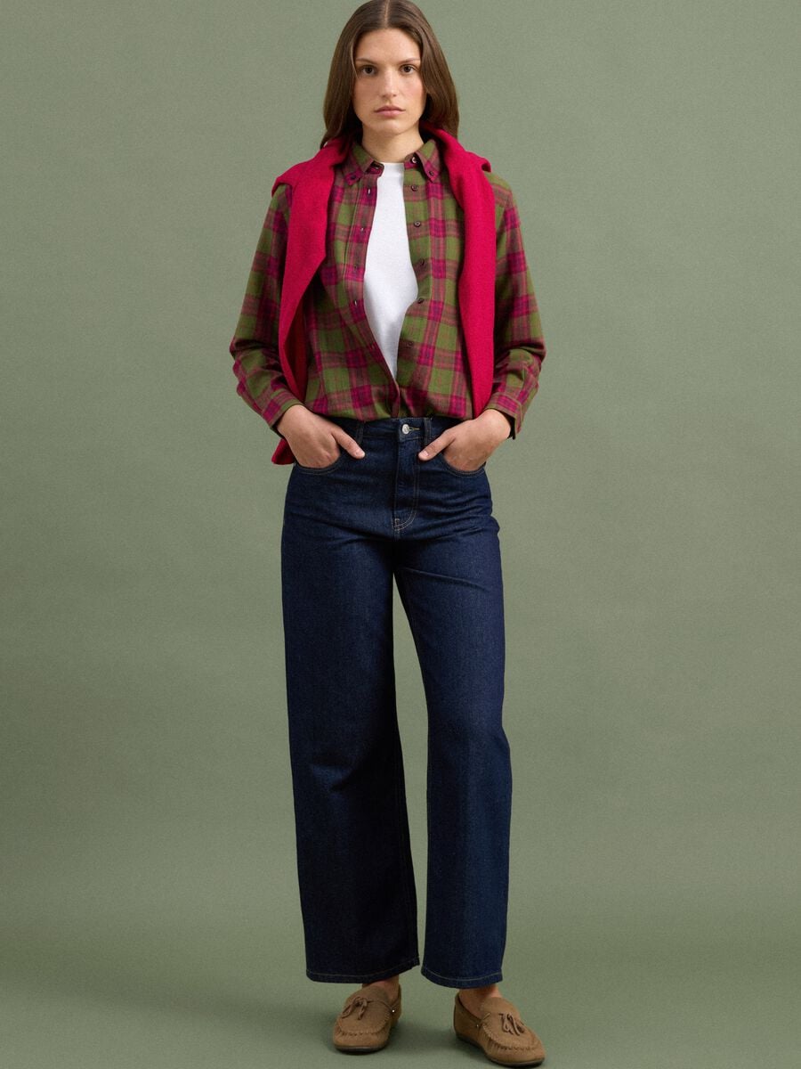 Camicia verde a quadri in flanella di puro cotone regular fit_1