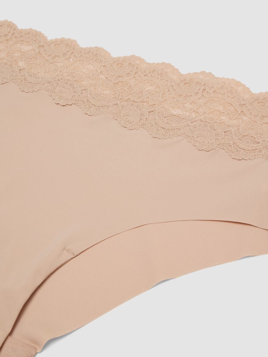 Beige stretch microfibre briefs with lace_2