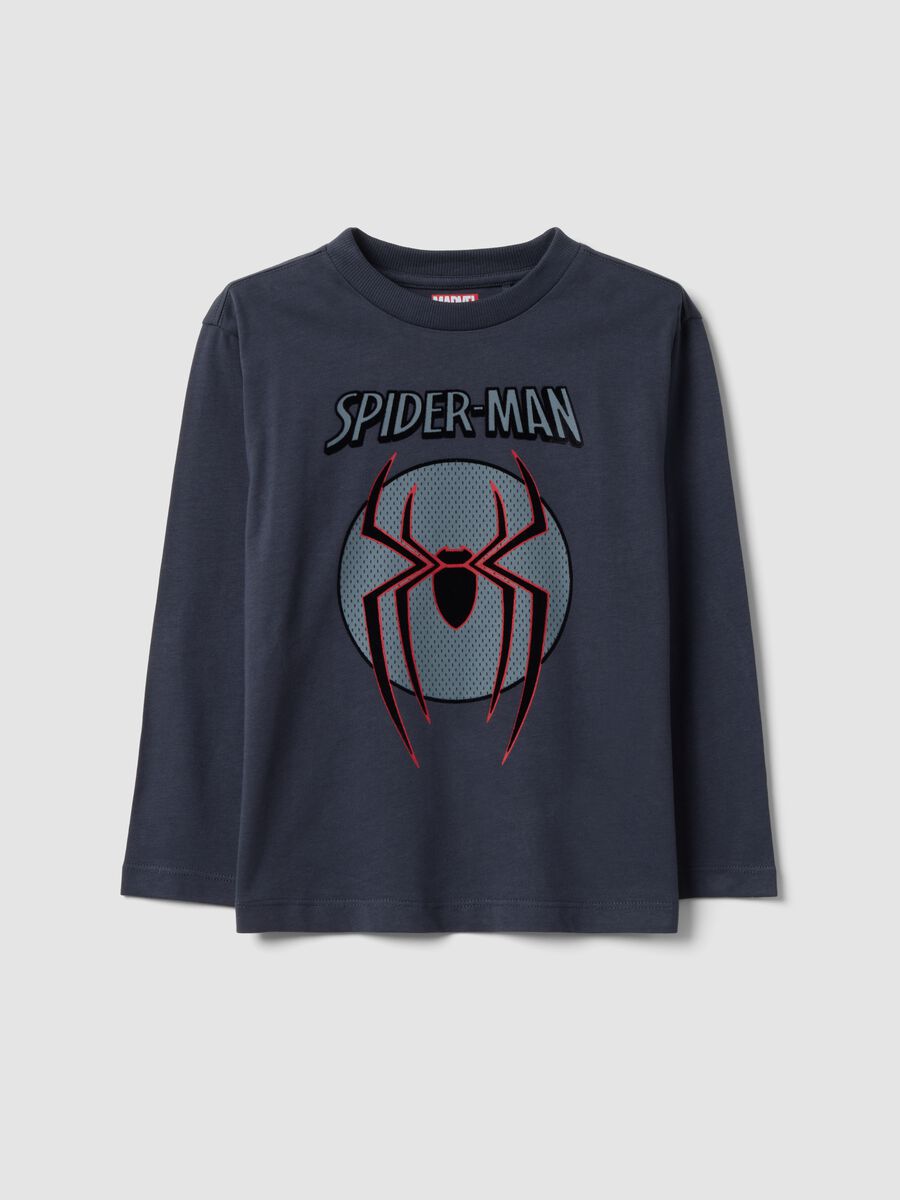 Grey long-sleeve pure cotton Spider-Man print T-shirt for boys_0