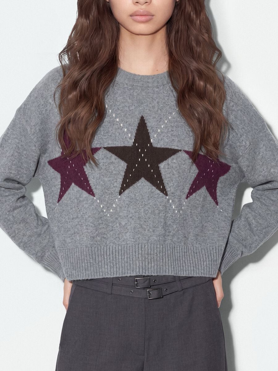 Grey stretch top with star jacquard pattern, oversized fit_3