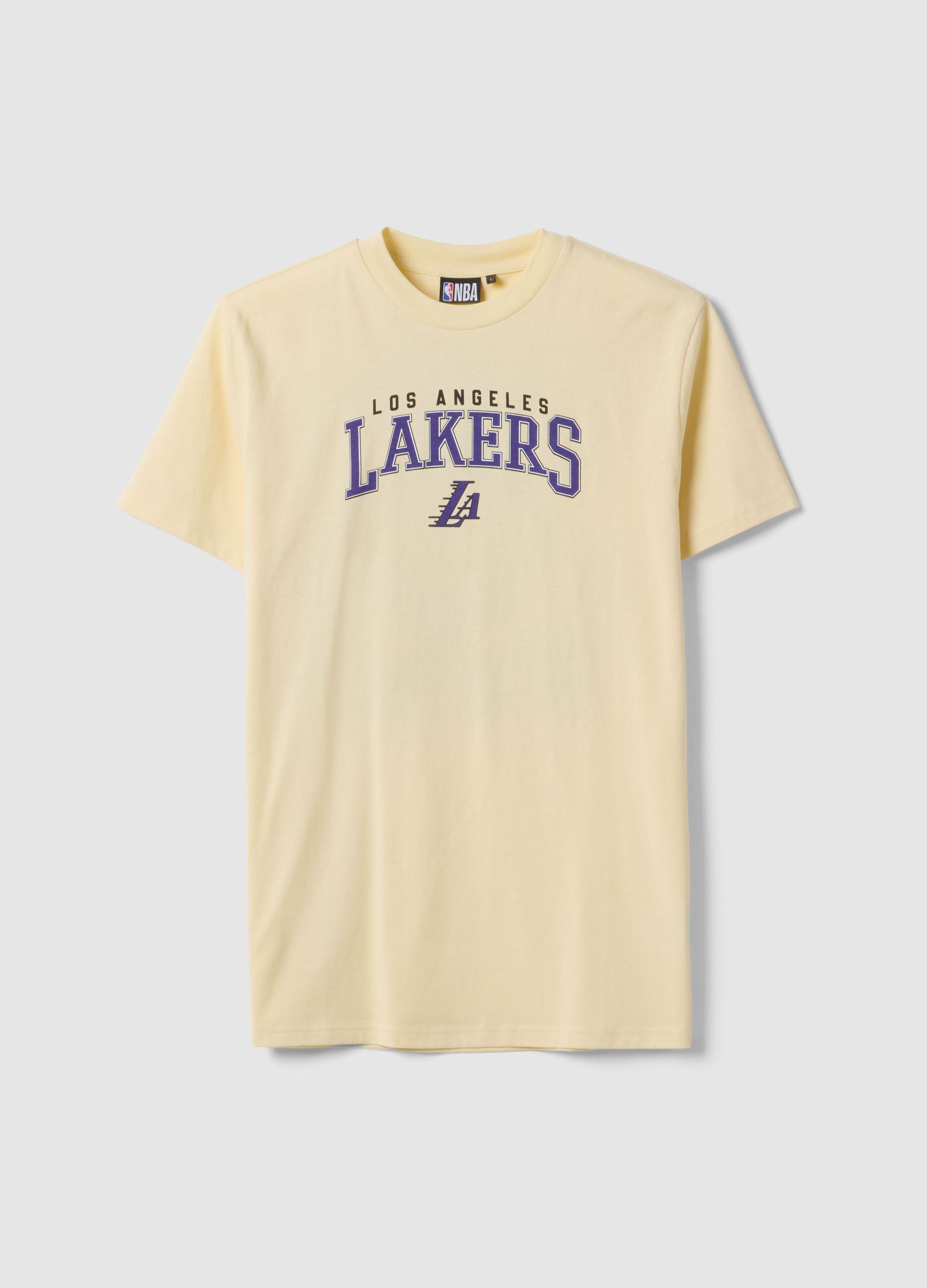 Yellow pure cotton regular fit T-shirt with Lakers print
