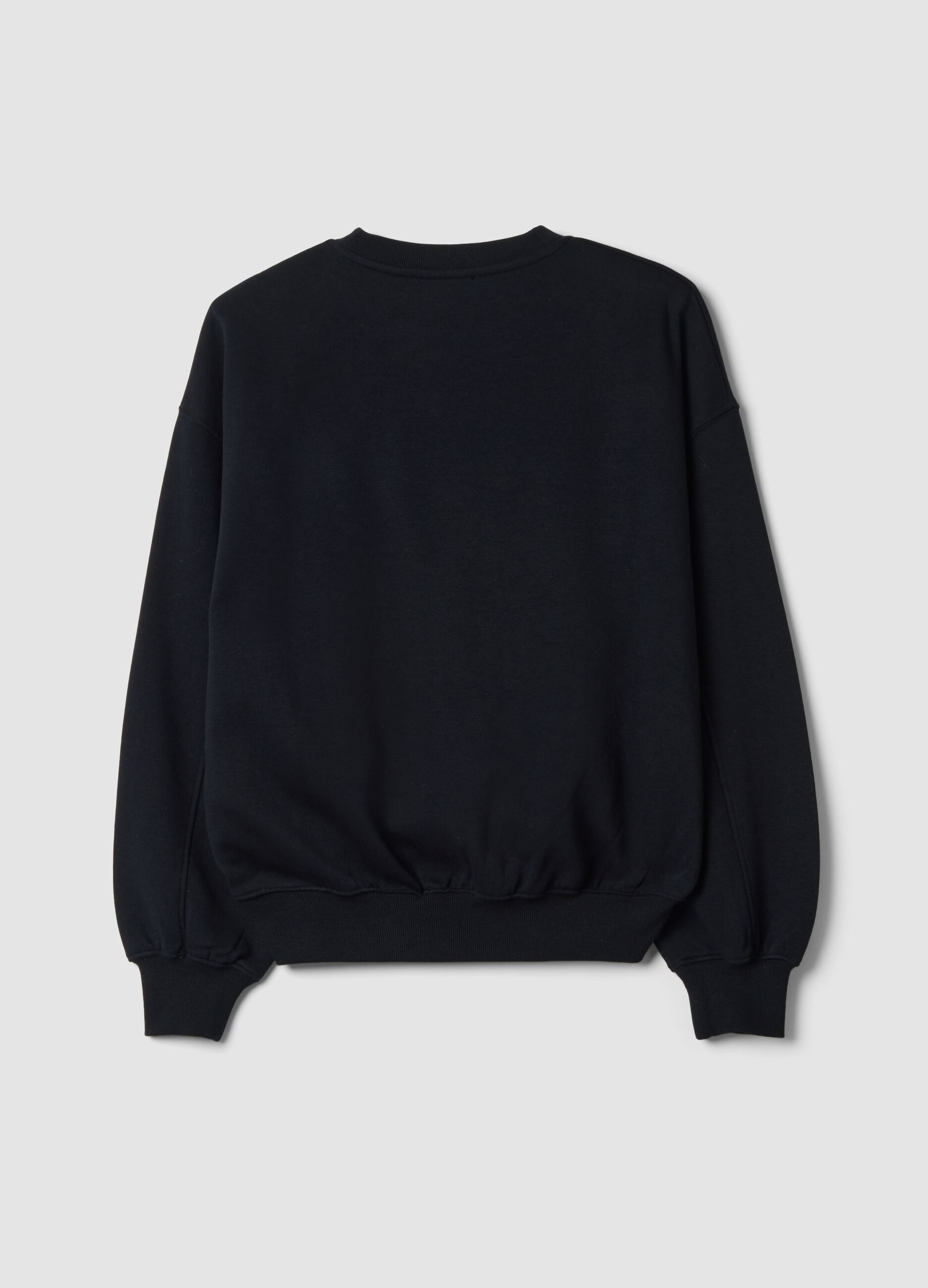 Black crew-neck sweatshirt in cotton-viscose blend fleece, regular fit