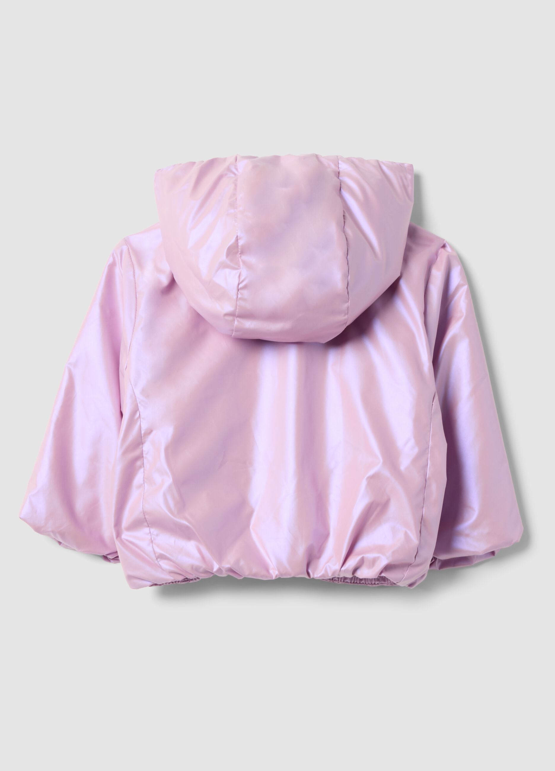 Casaco acolchoado roxo com capuz e fecho de correr, regular fit para menina beb&eacute;