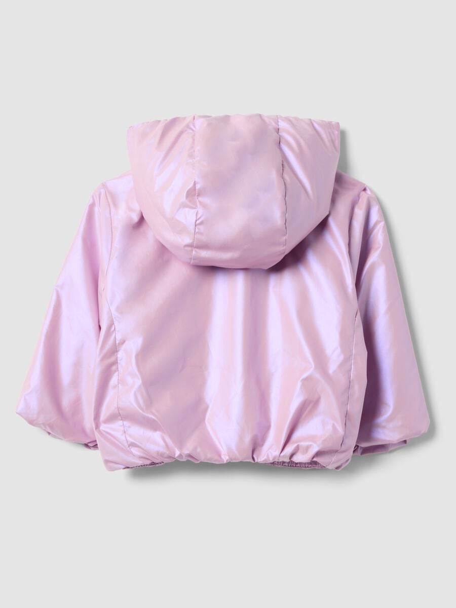 Purple padded hooded jacket with zip, regular fit for baby girl_1