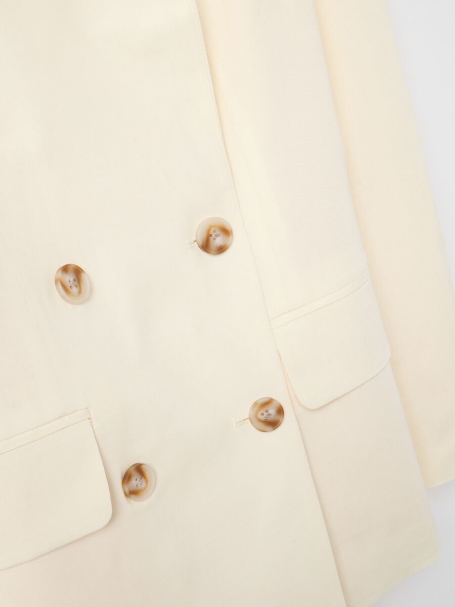 Beige double-breasted Lyocell and linen blazer, regular fit_5