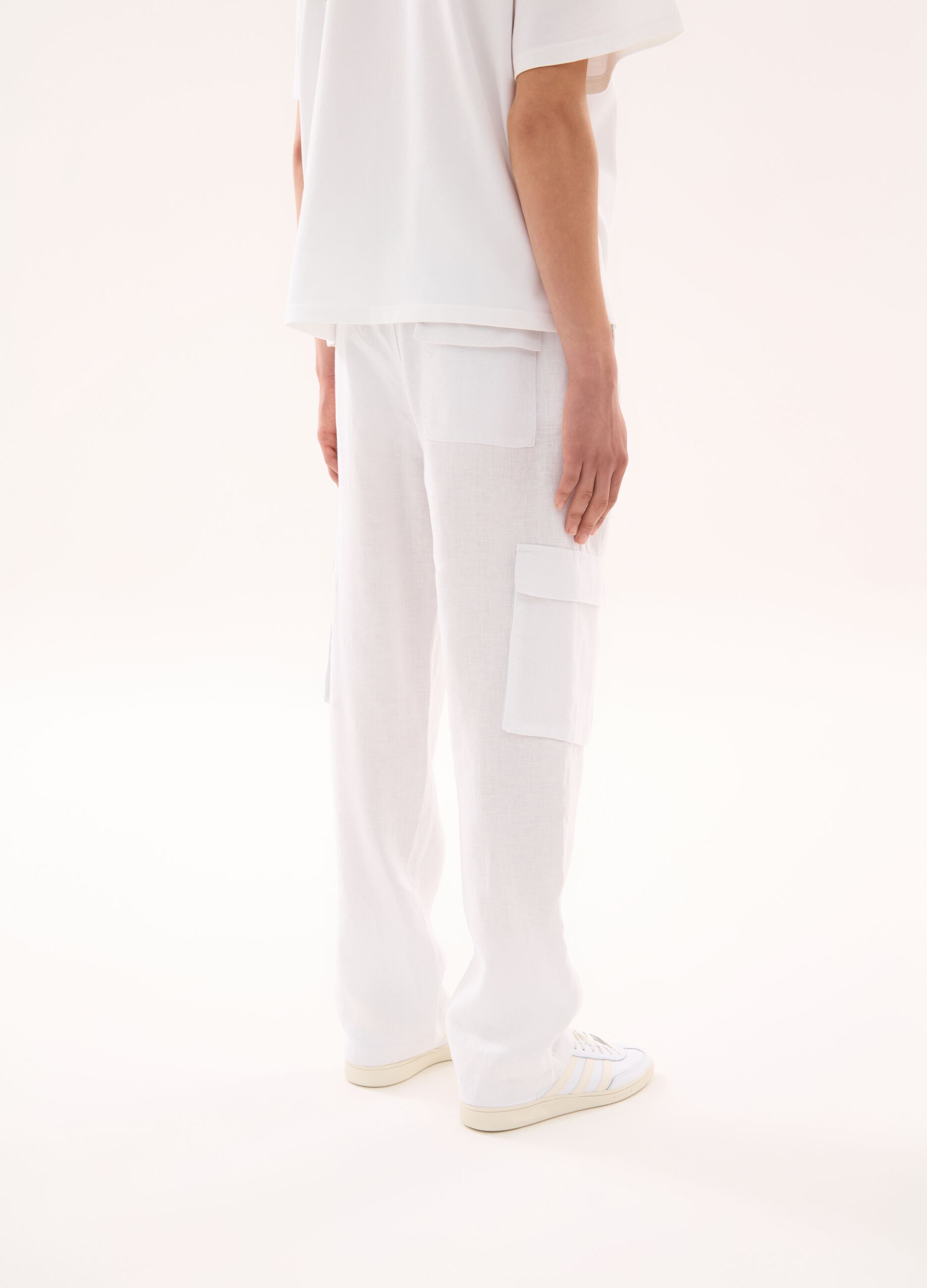 100% Linen Cargo Pants White