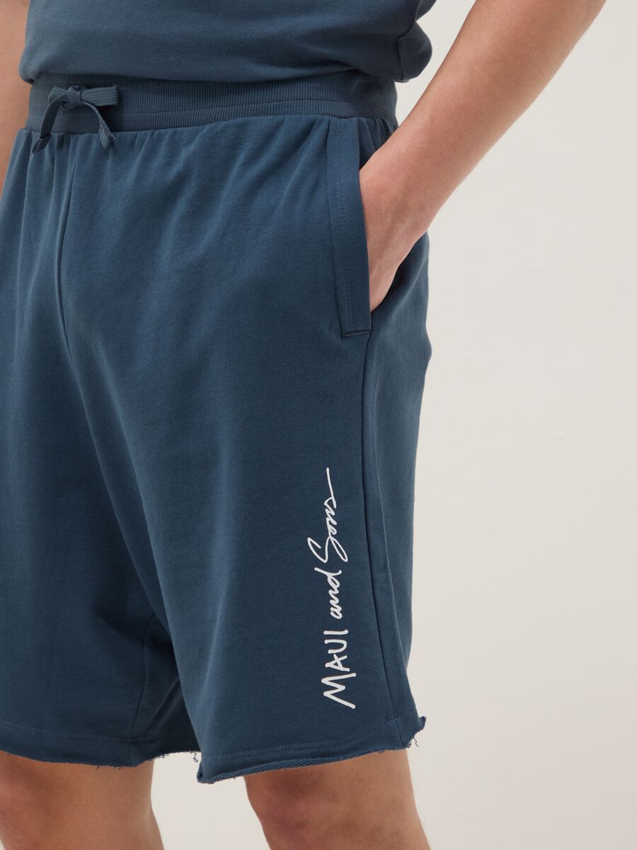 Blue pure cotton Bermuda shorts with elasticated waist_3