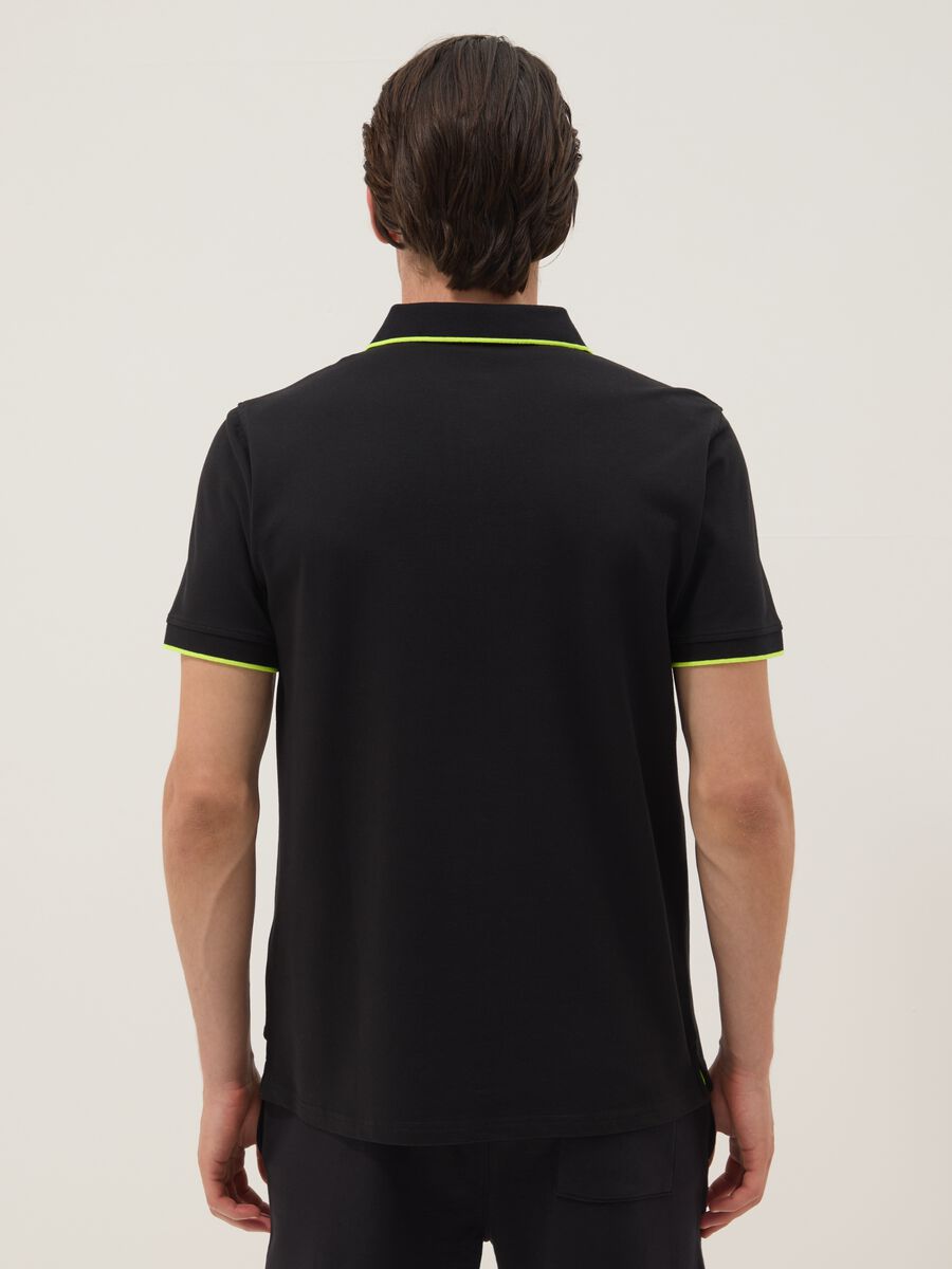Blue stretch cotton polo with contrast piping_3