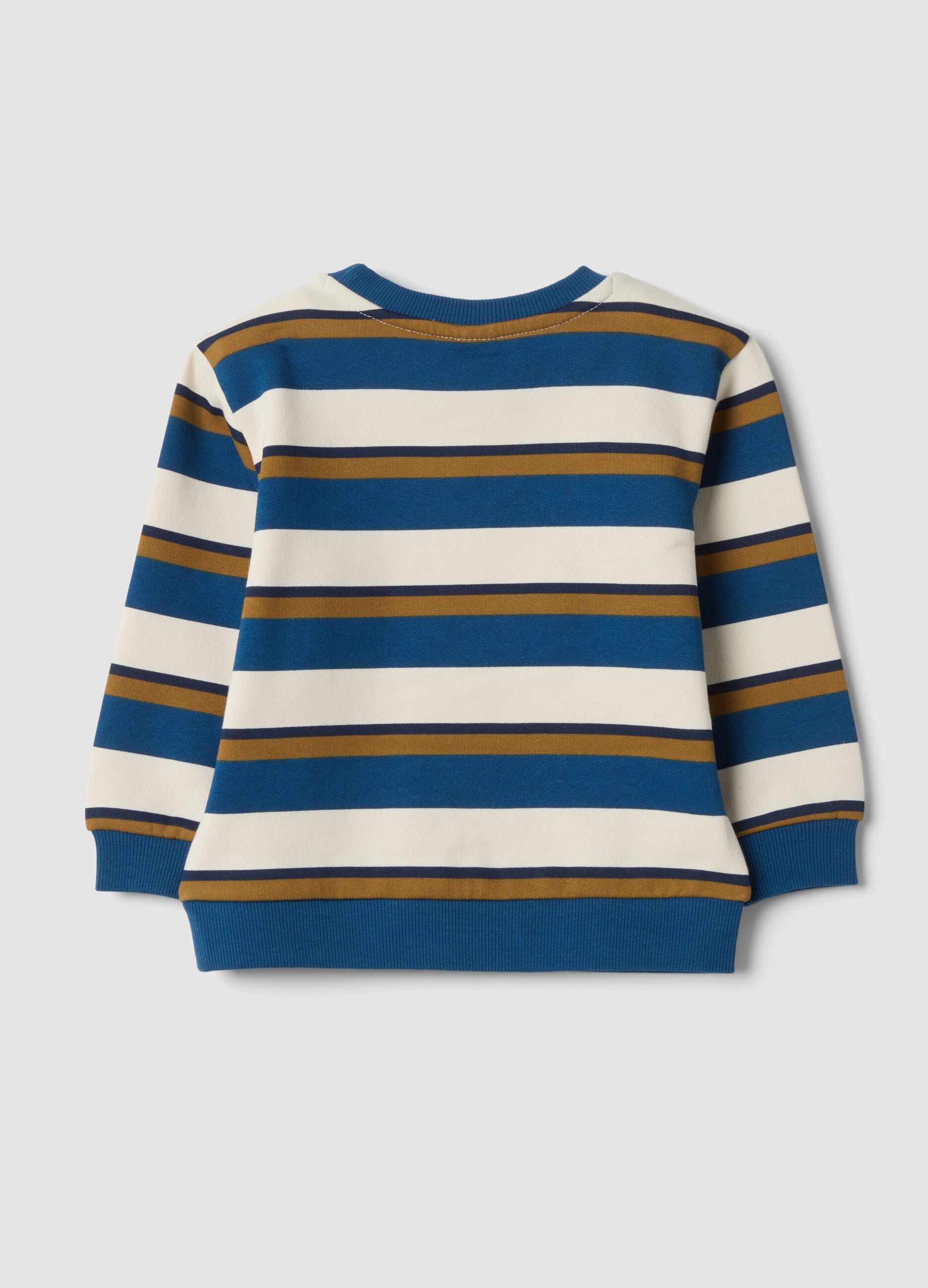 Sweatshirt marfim, azul e castanho tabaco em algod&atilde;o puro com decote redondo
