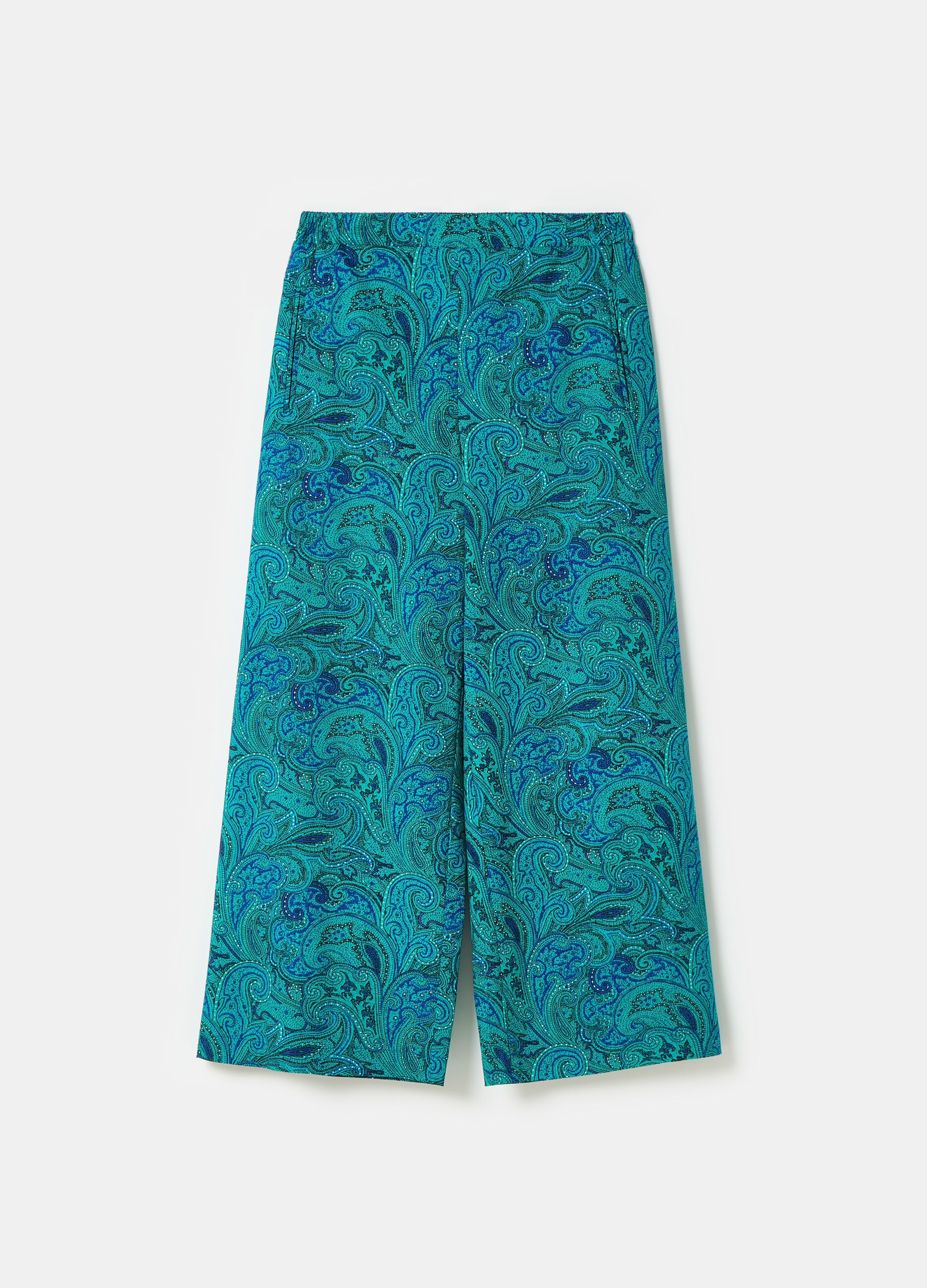 Wide-leg crop trousers with paisley print