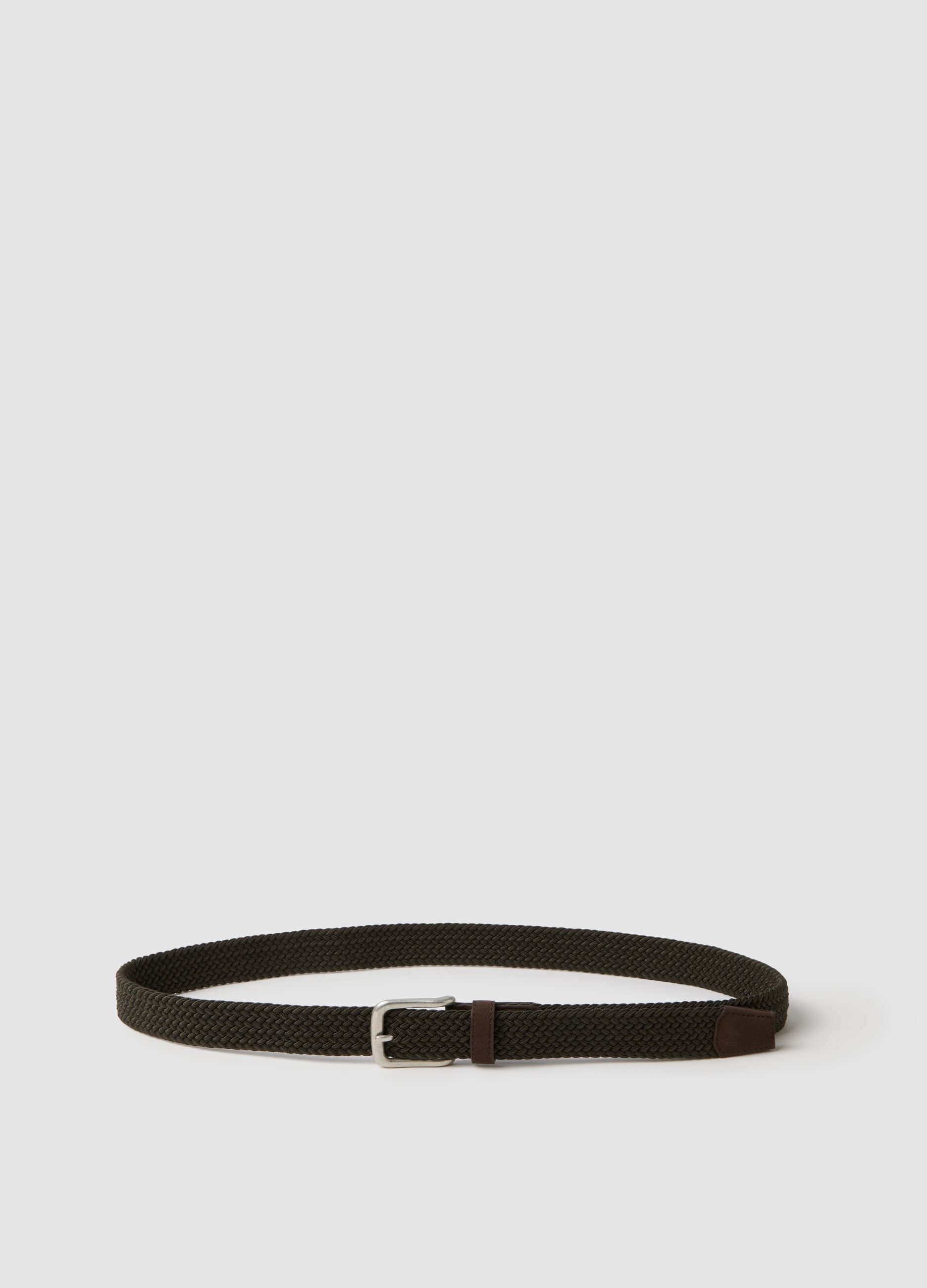 Brown braided belt with metal buckle