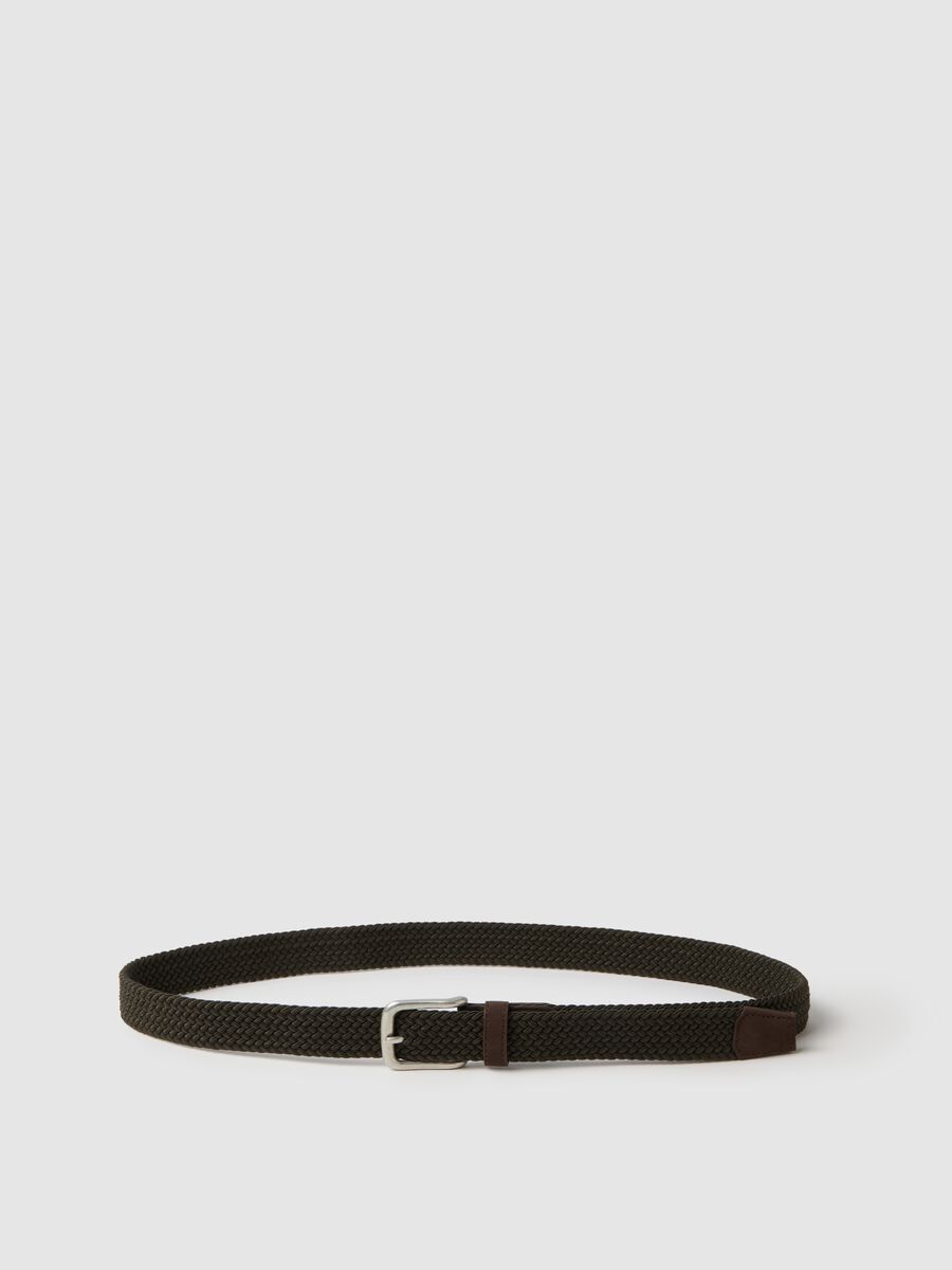 Brown braided belt with metal buckle_0