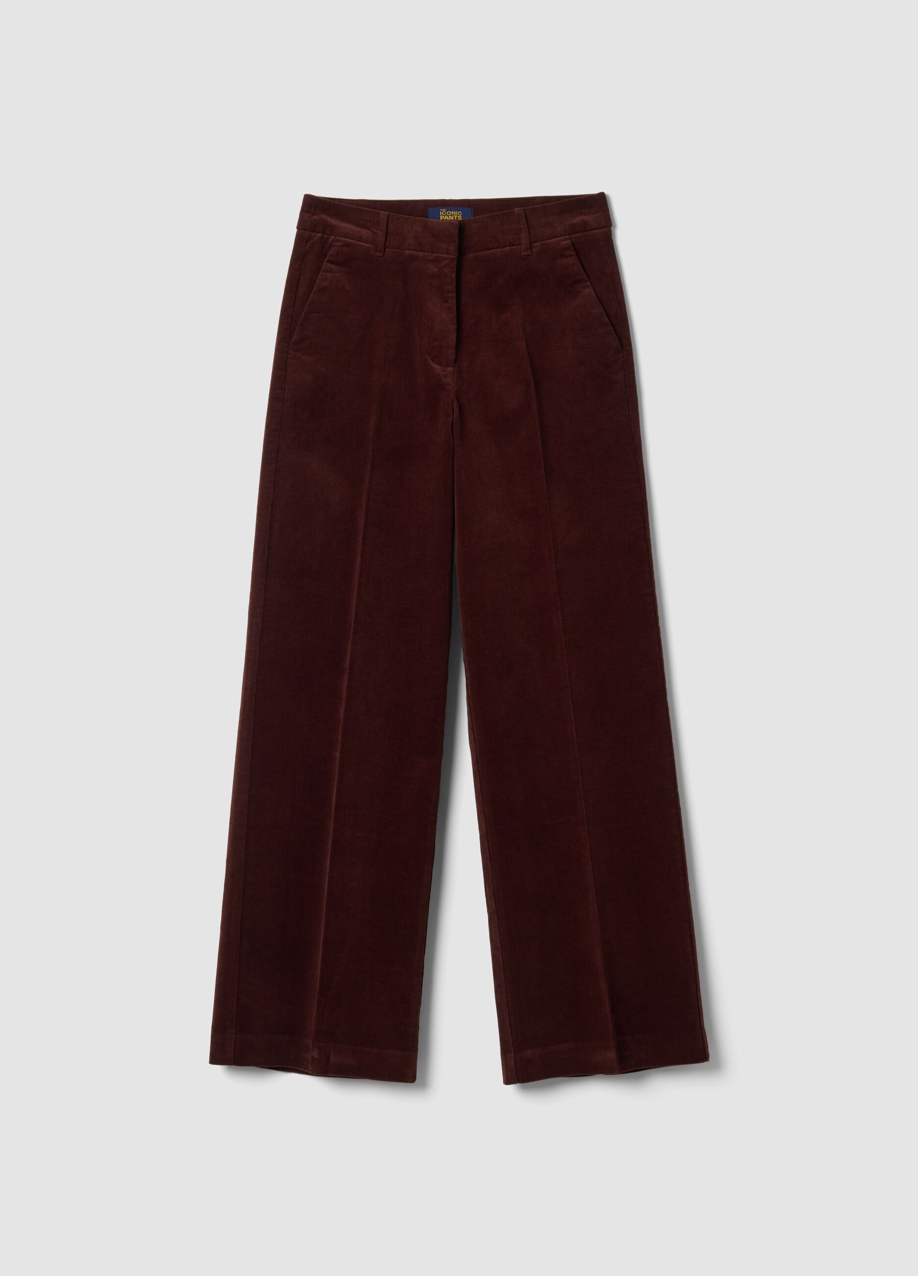 Cal&ccedil;as The Iconic Pants castanhas em algod&atilde;o el&aacute;stico canelado, corte reto