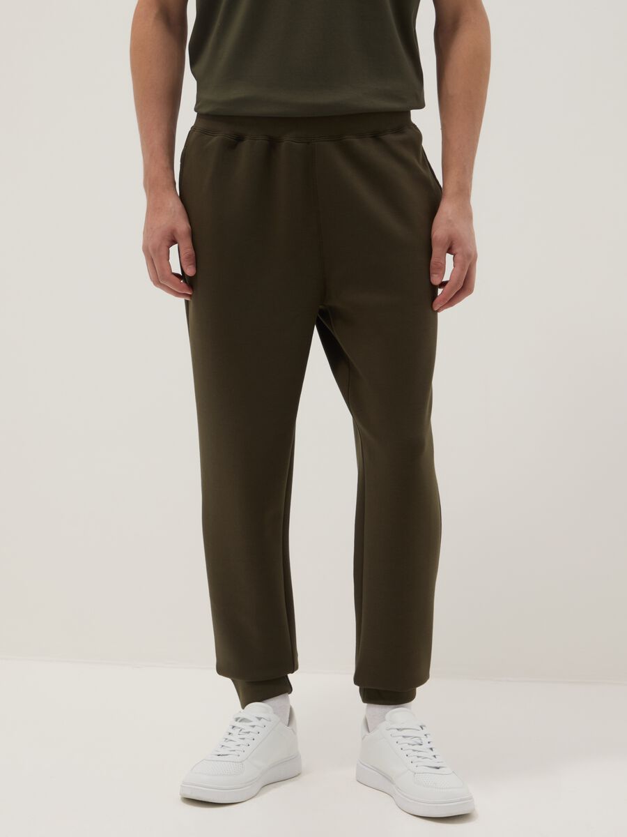 Cal&ccedil;as jogger castanhas de mistura de algod&atilde;o ajuste regular_1