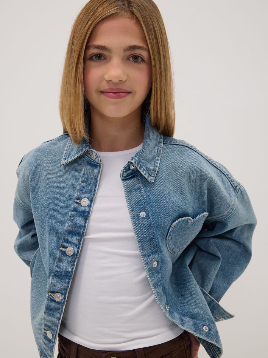 Blue cotton-viscose blend denim shirt with heart pocket, regular fit_1