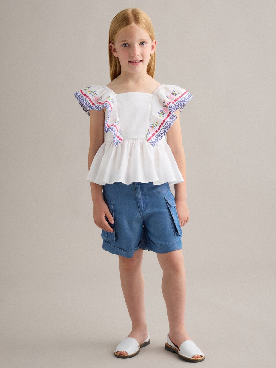 Shorts cargo azules de lyocell puro para ni&ntilde;a, corte regular_0
