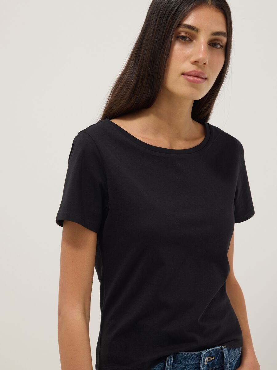 Black pure cotton short-sleeve T-shirt_0