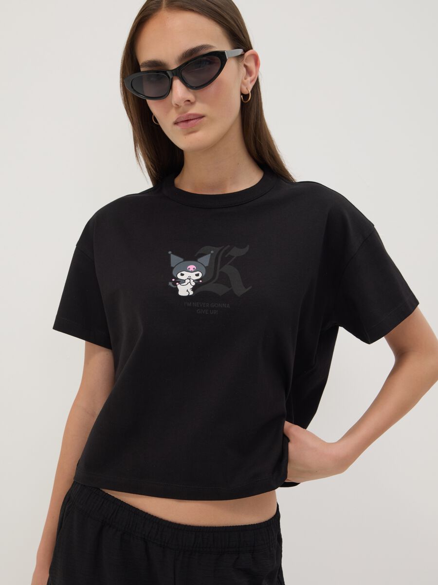 Black pure cotton Kuromi print T-shirt, regular fit_1