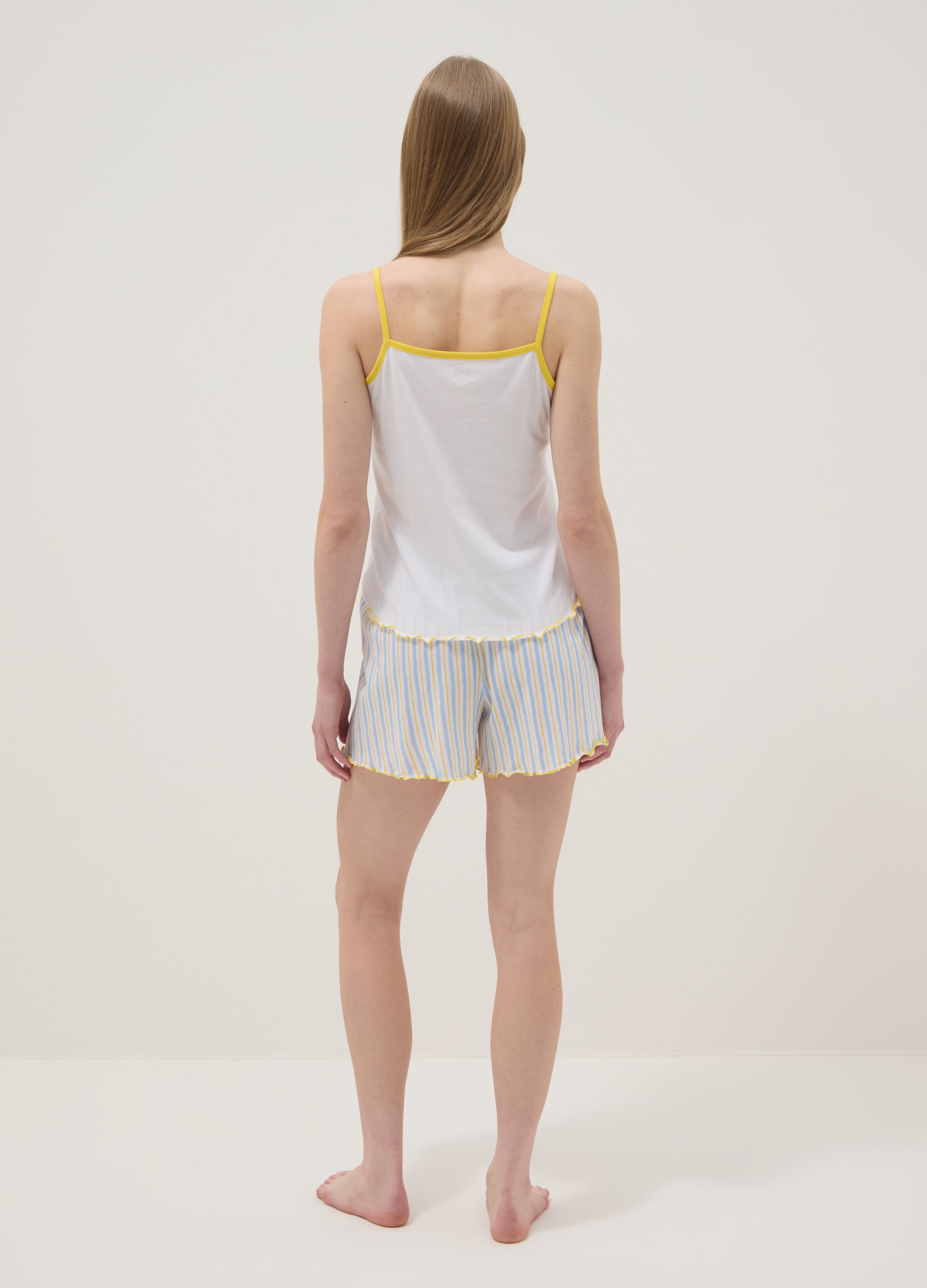 Multicolour pure cotton short pyjamas, regular fit, with gathered trims