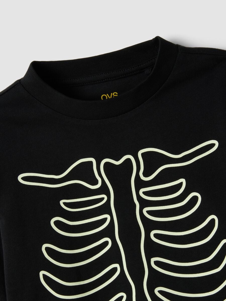 Black pure cotton crew-neck T-shirt with skeleton print_3