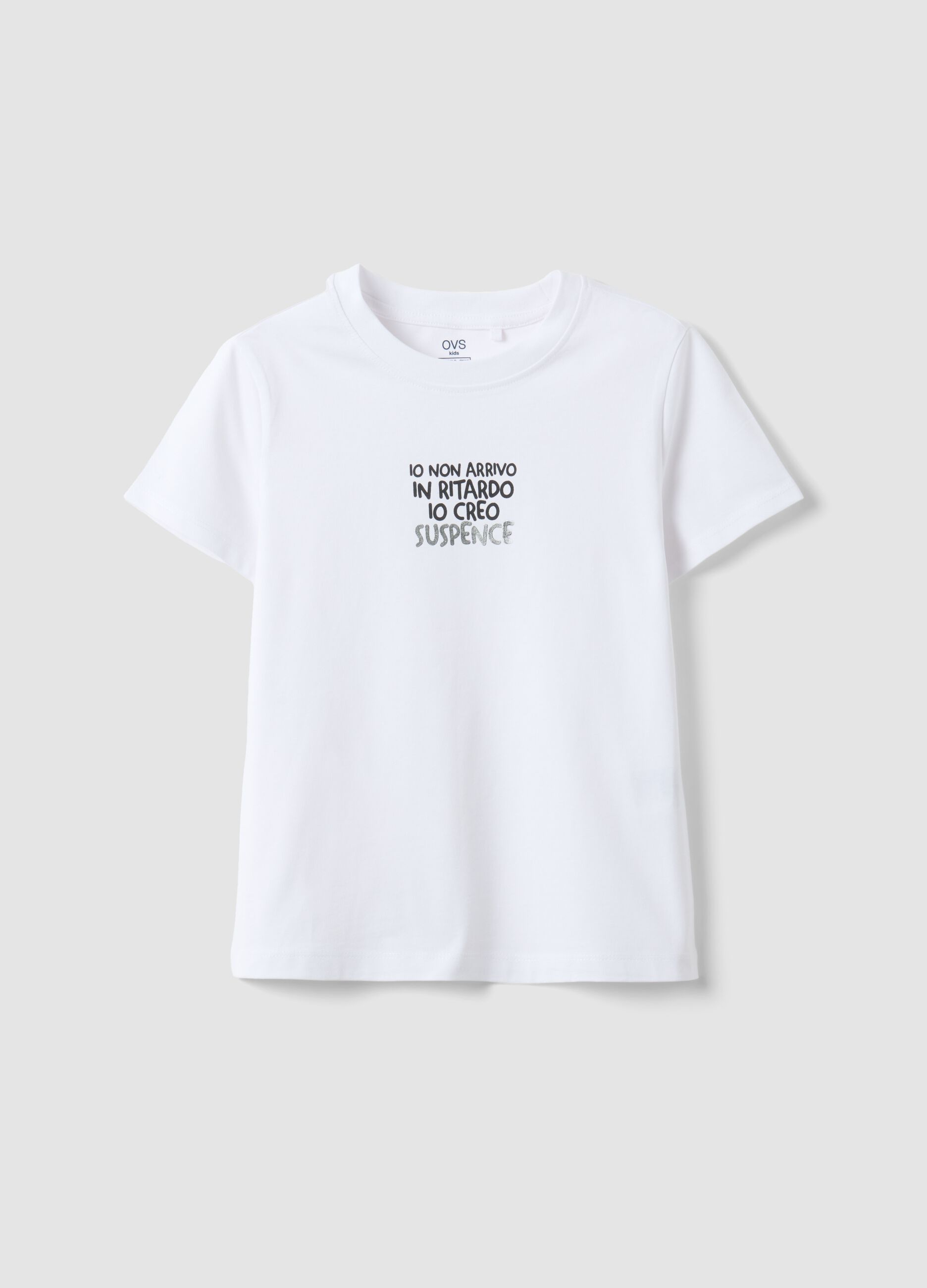 Girls' regular fit white pure cotton T-shirt with phrase