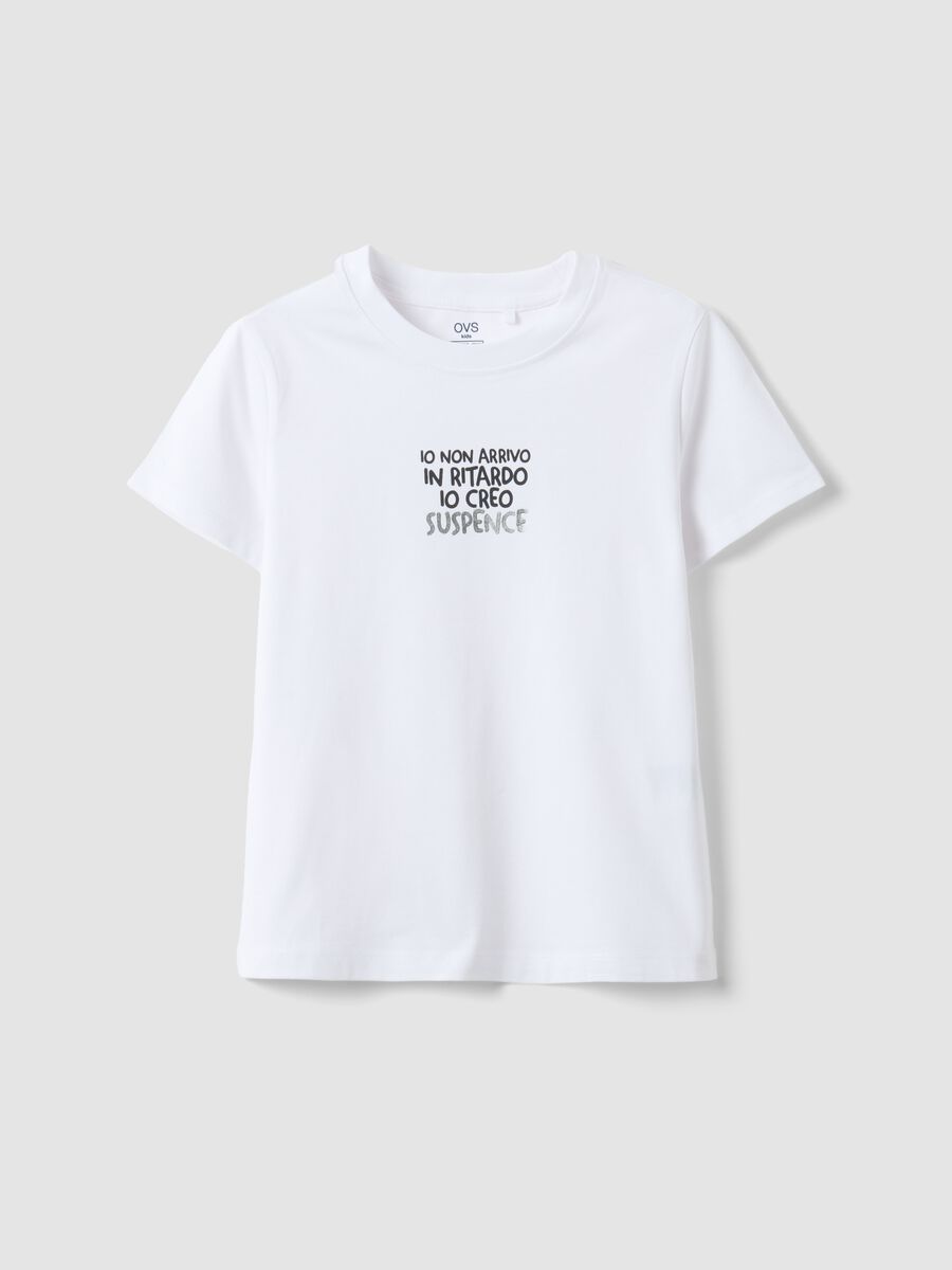 Girls' regular fit white pure cotton T-shirt with phrase_0