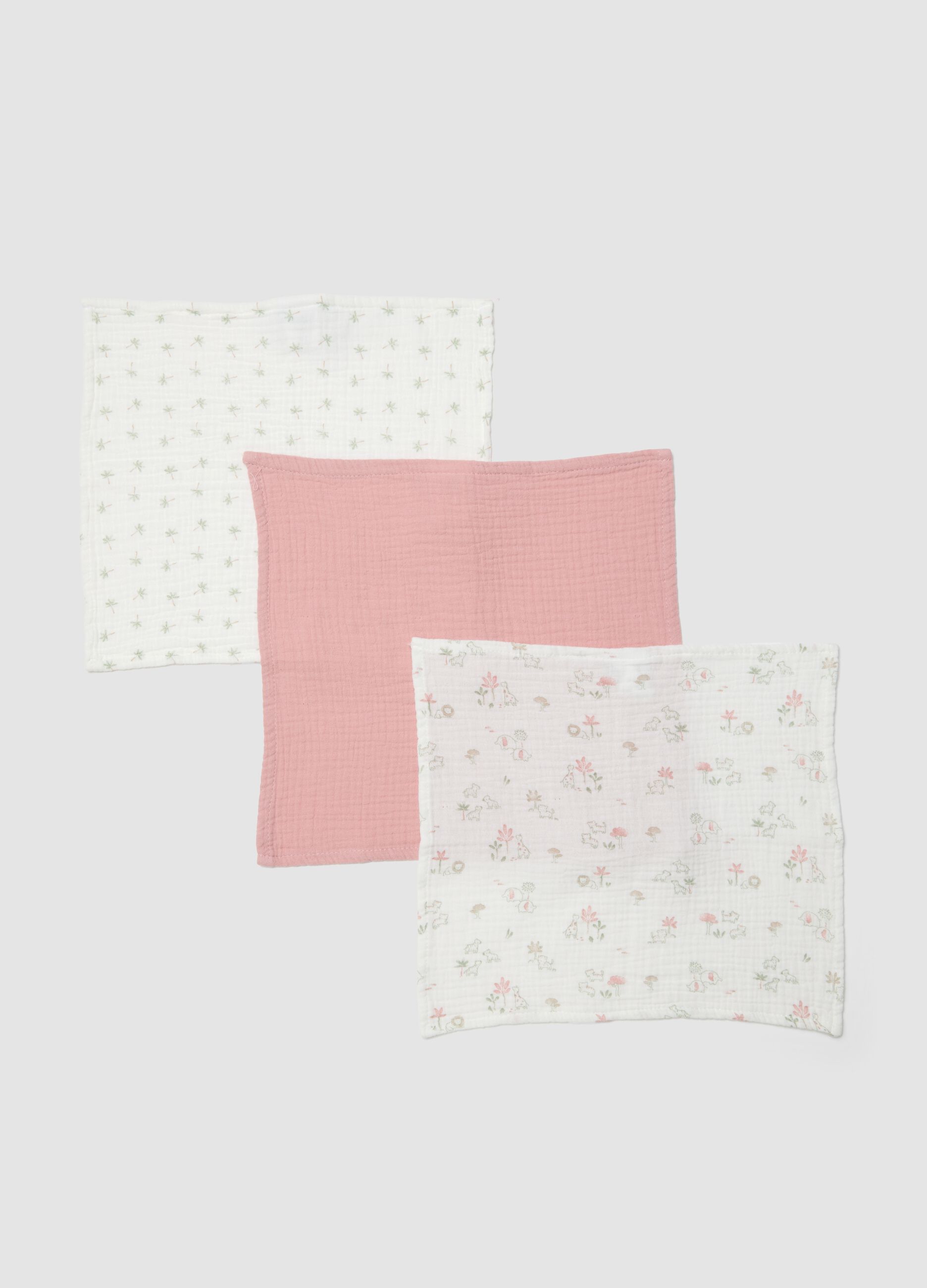 Pack de 3 fraldas de ombro multicolor em algod&atilde;o puro para beb&eacute;