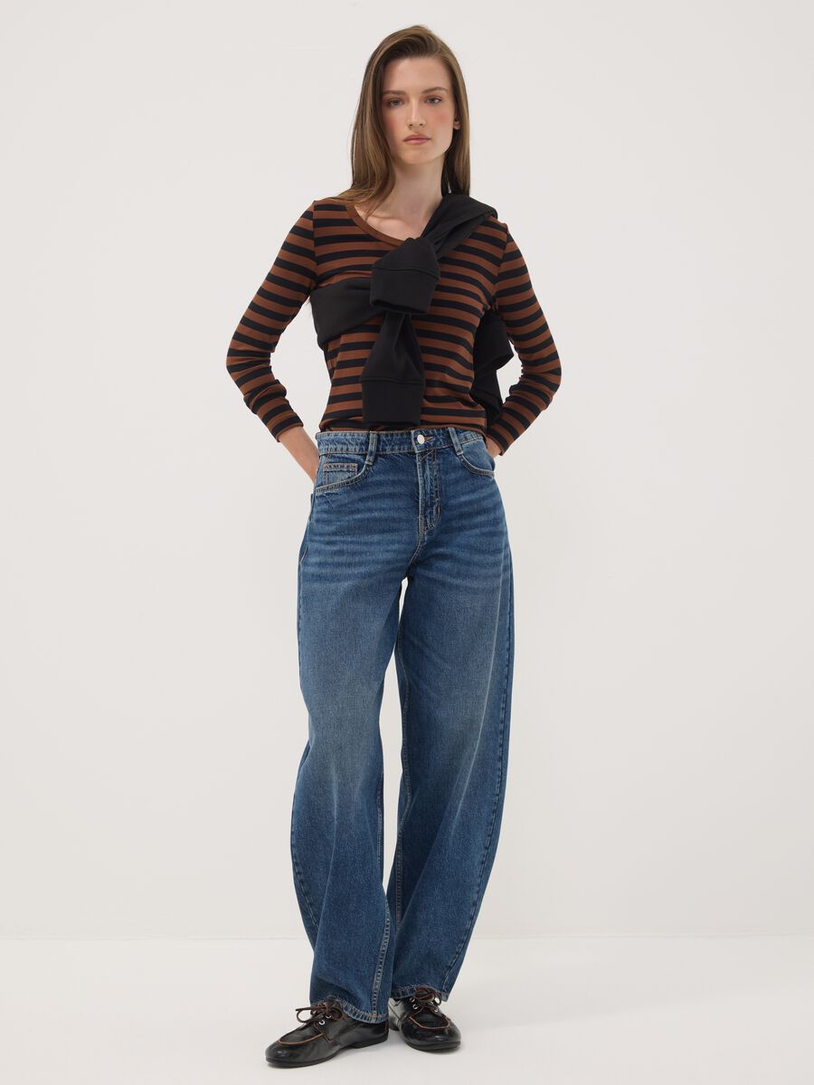 Brown slim-fit striped stretch viscose crew-neck T-shirt_1