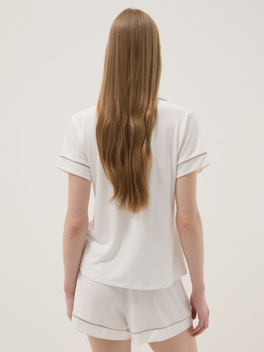 Regular fit white stretch viscose blend pyjama top_3
