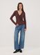 T-shirt marrone in viscosa elasticizzata con arricciatura frontale slim fit_1