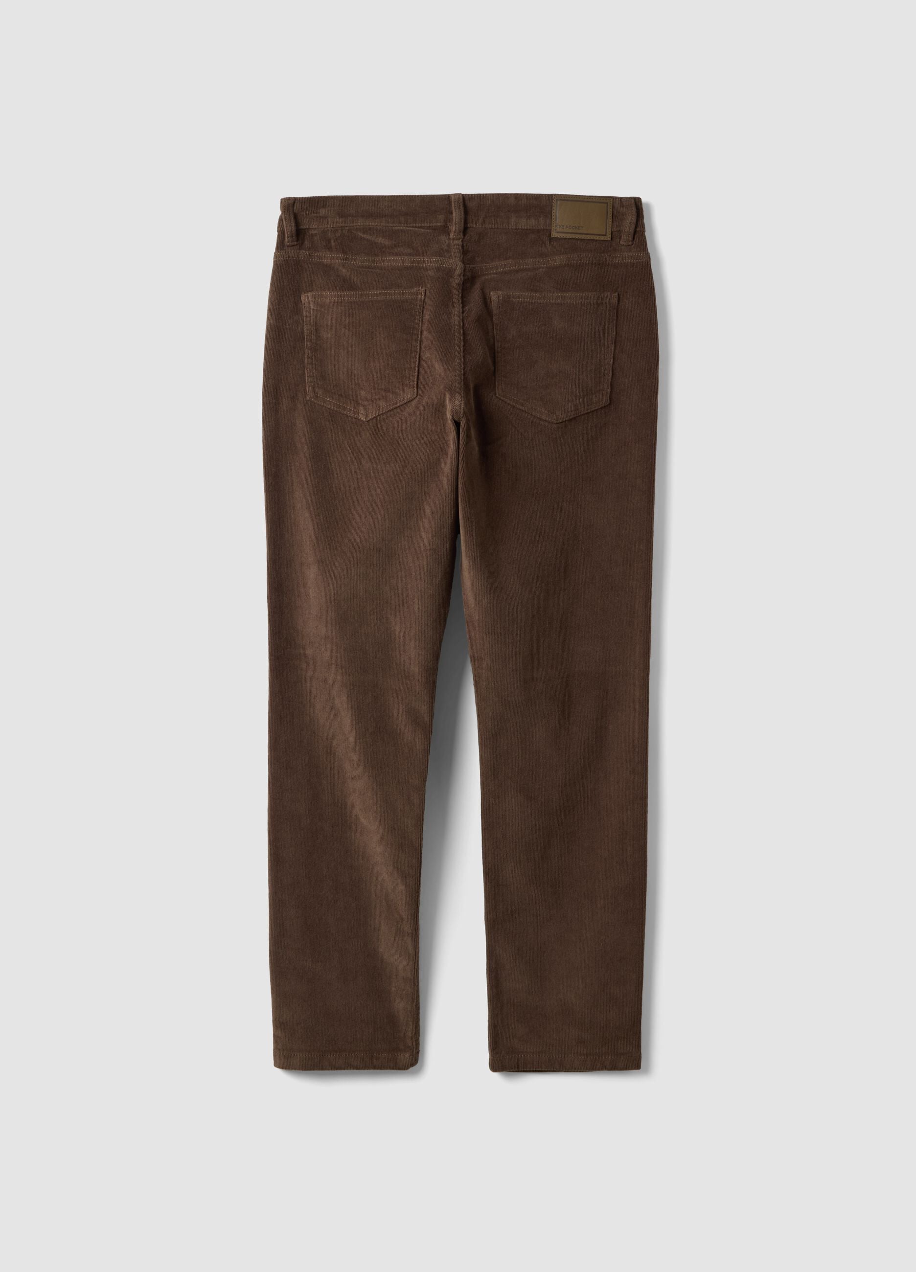 Pantaloni marroni in cotone elasticizzato a coste slim fit