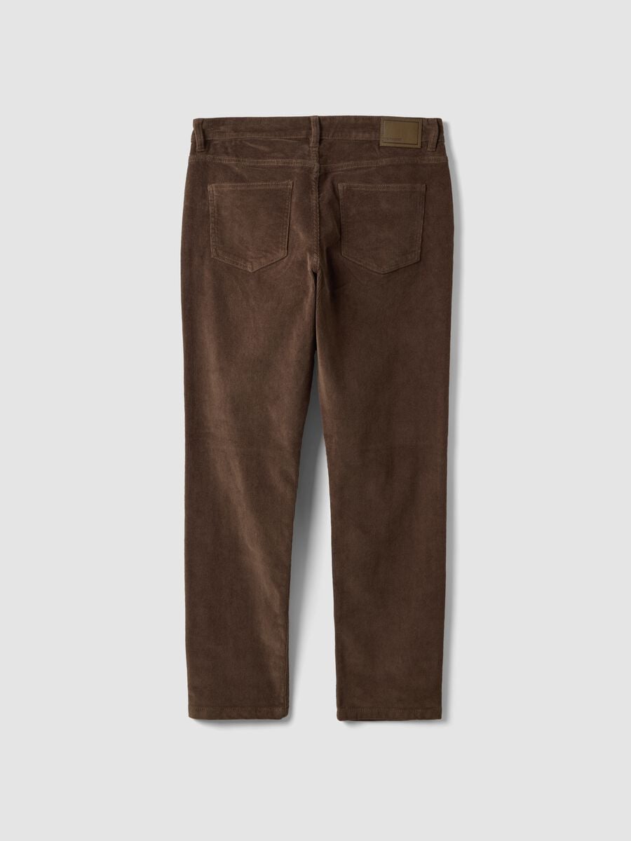 Pantaloni marroni in cotone elasticizzato a coste slim fit_2