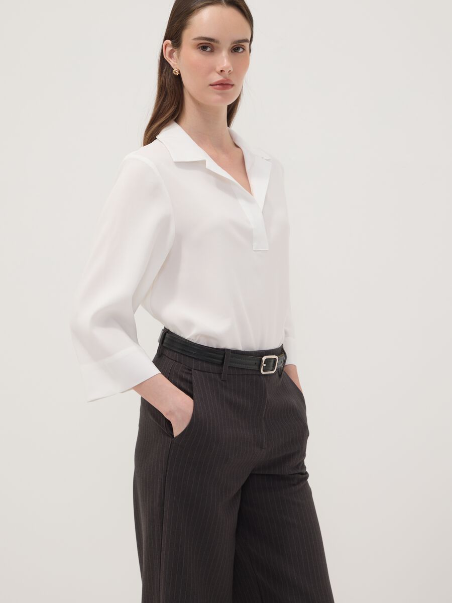 Grey pinstripe stretch viscose straight-leg trousers_3