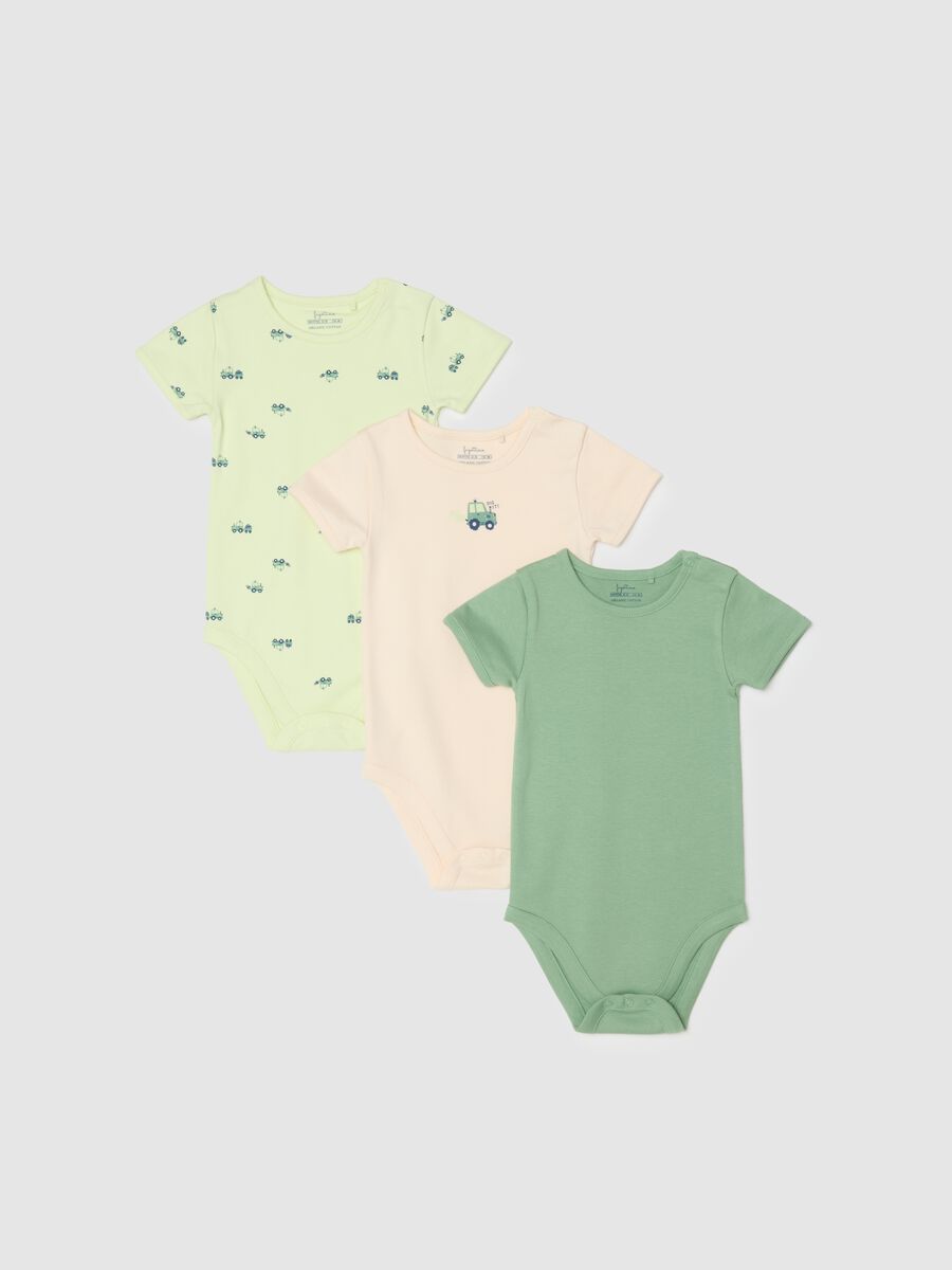Newborn Multicolour Short-Sleeve Body Tripack in Pure Cotton_0