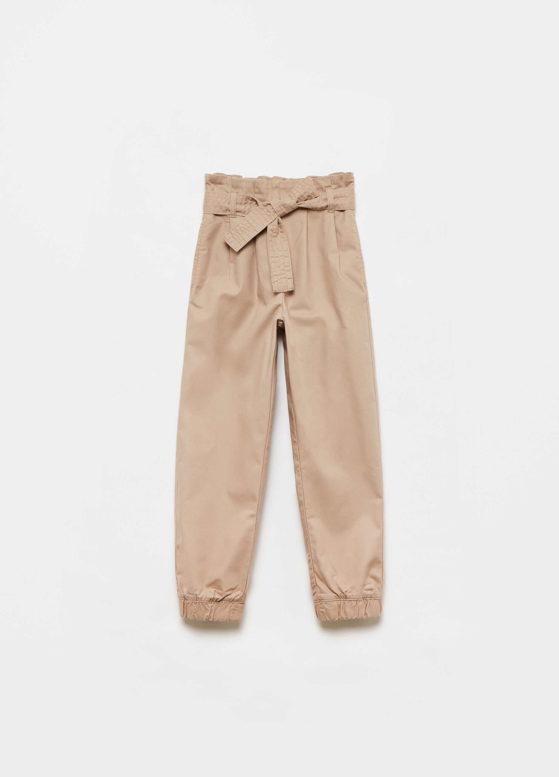 Paper bag trousers in cotton and Lyocell