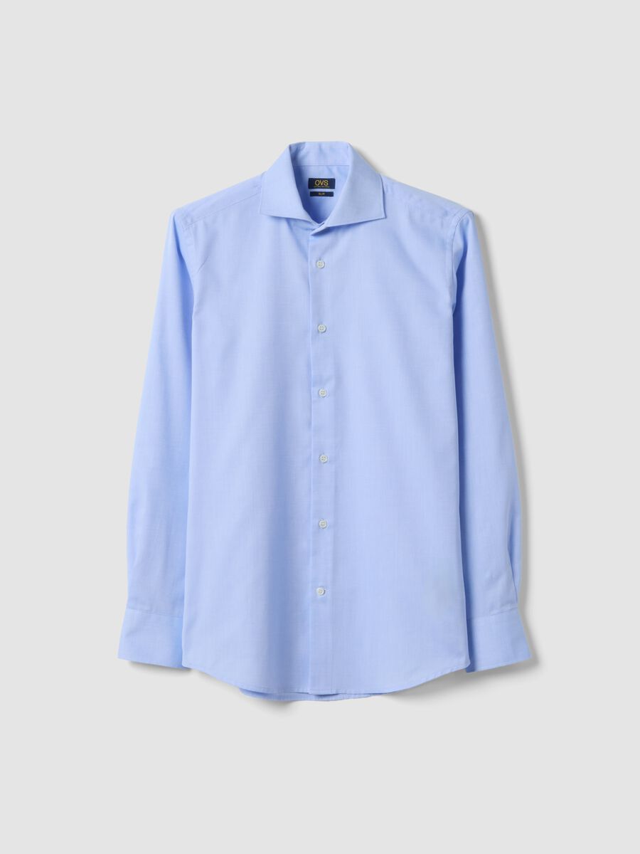 Light blue slim-fit cotton-blend shirt with French collar_4