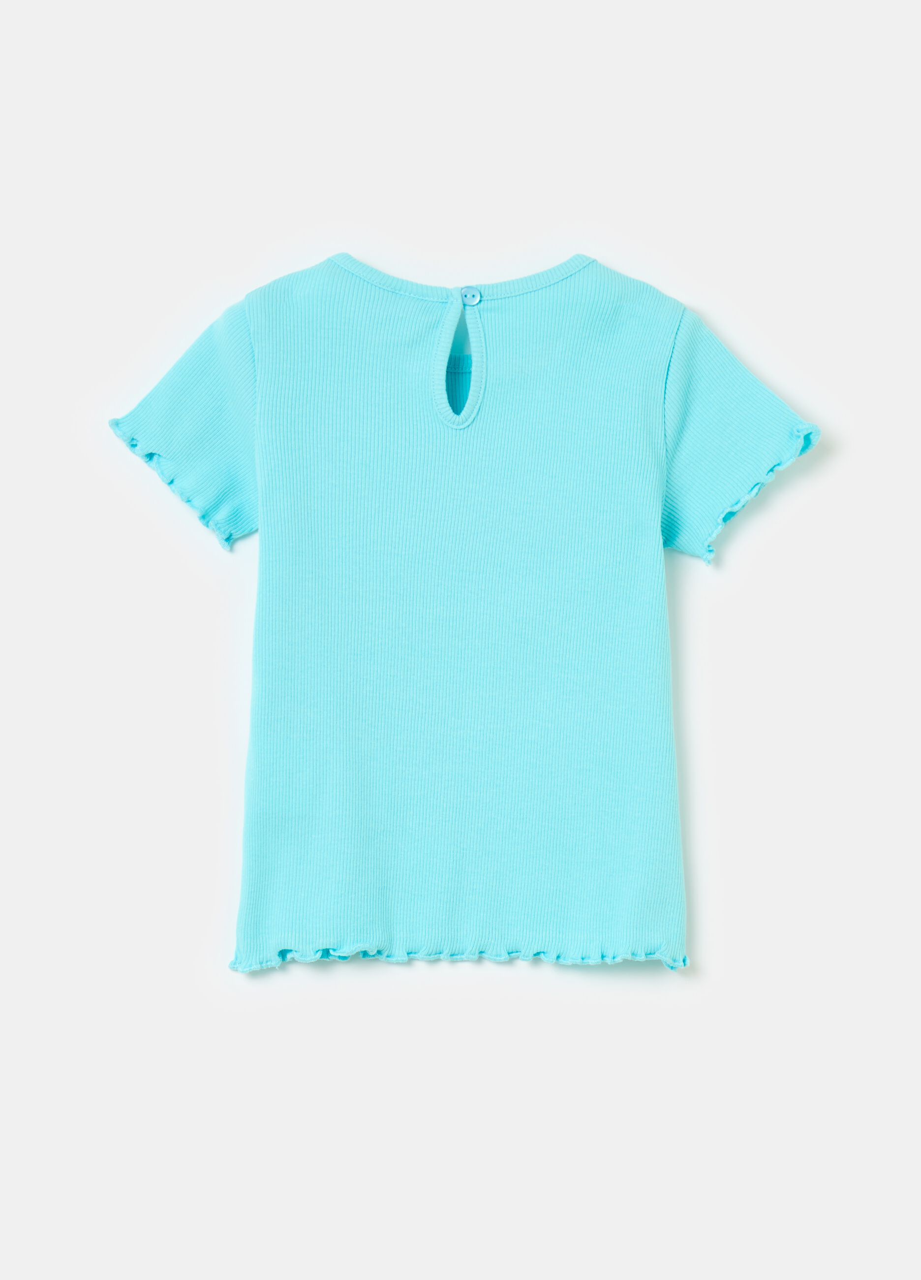 Ribbed T-shirt with wavy trims