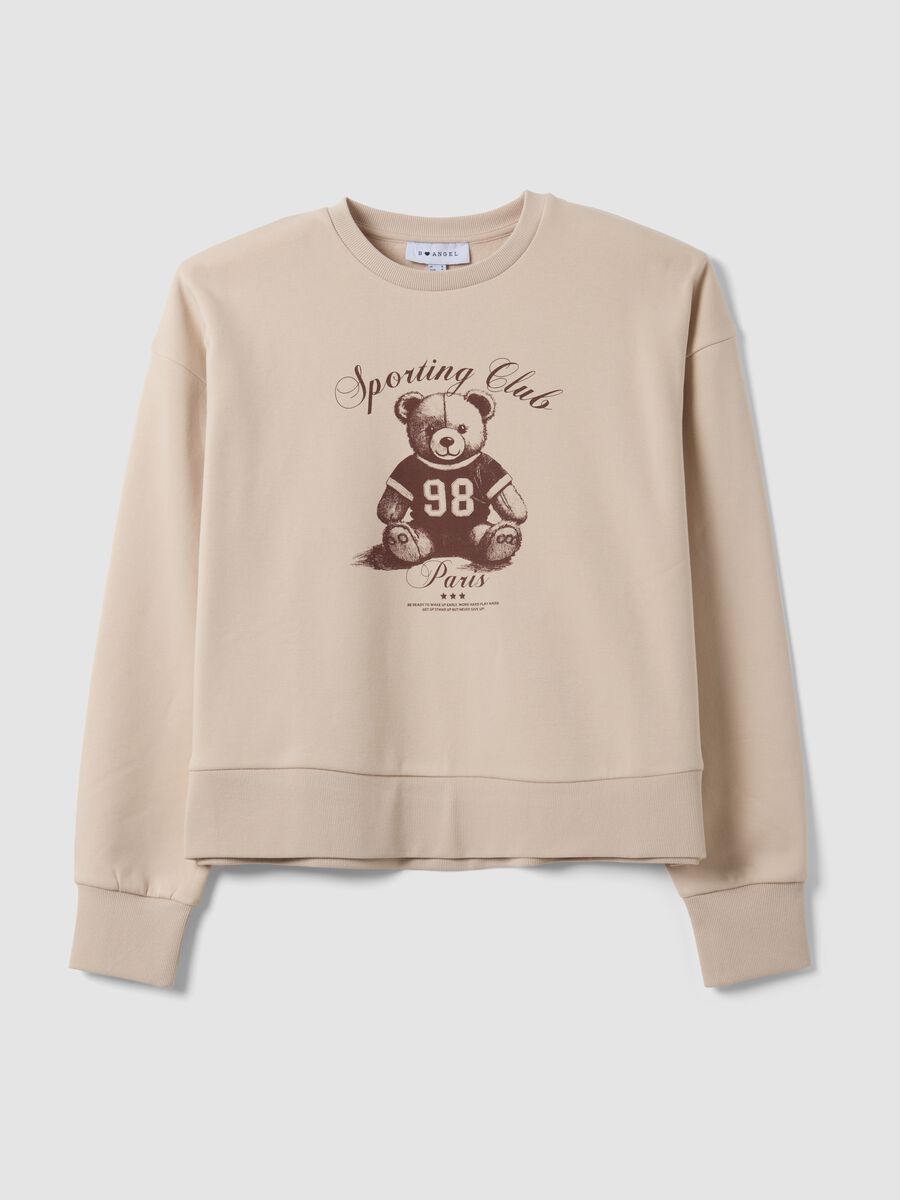 Beige cotton-blend crew-neck sweatshirt with teddy print_0