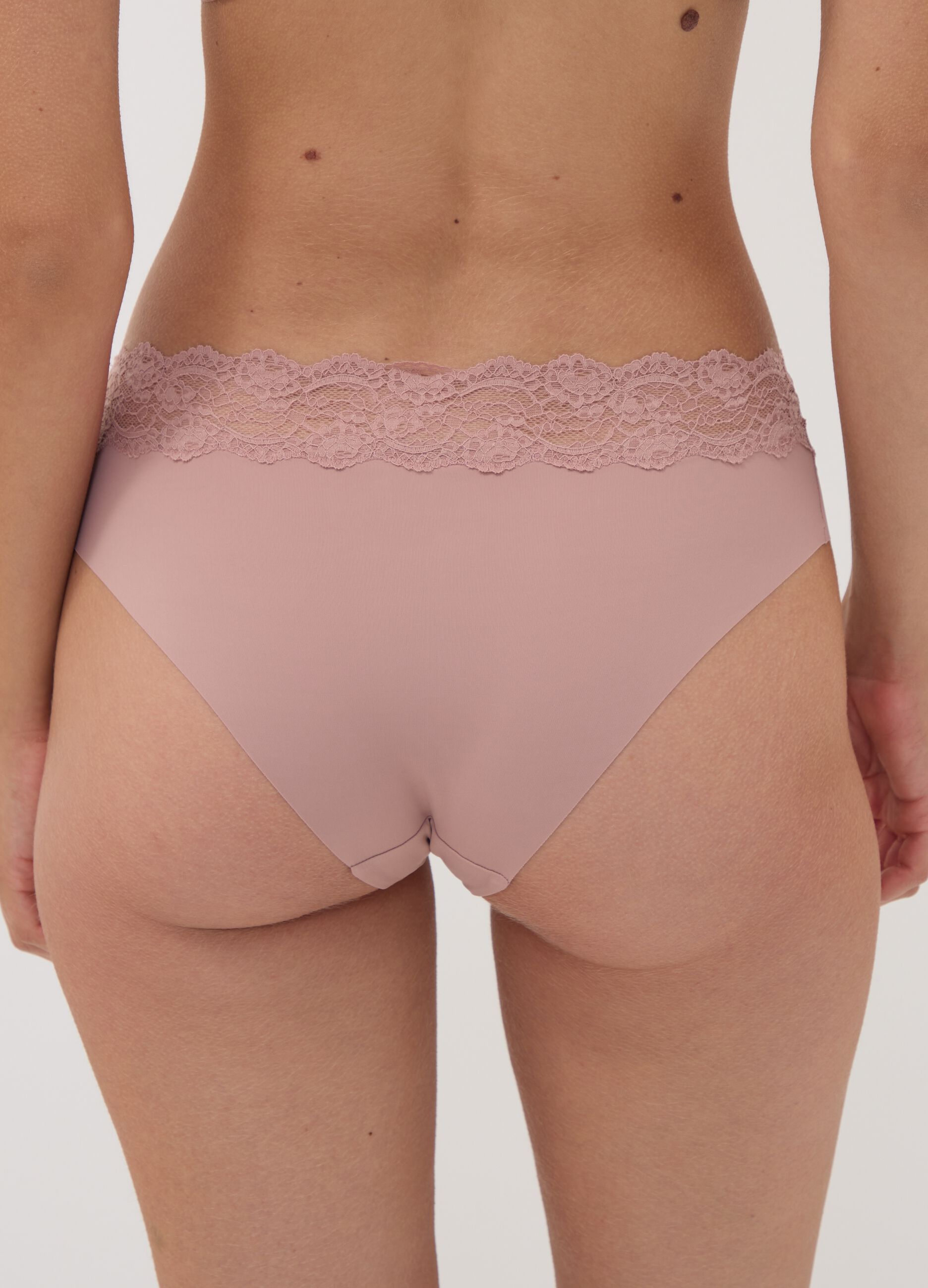 Pink stretch microfibre briefs with lace