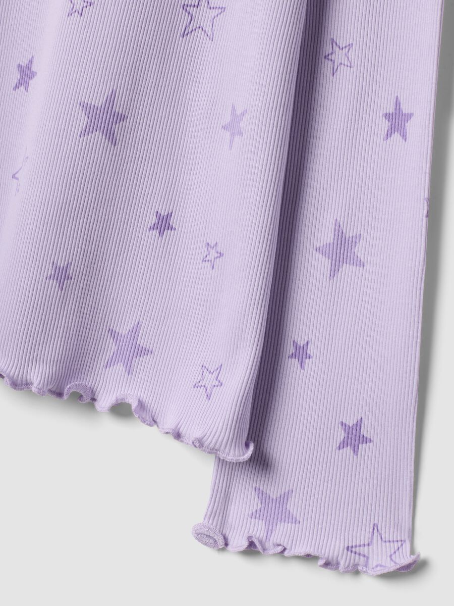 Pigiama viola in puro cotone organico a costine con stelline per bambina_3