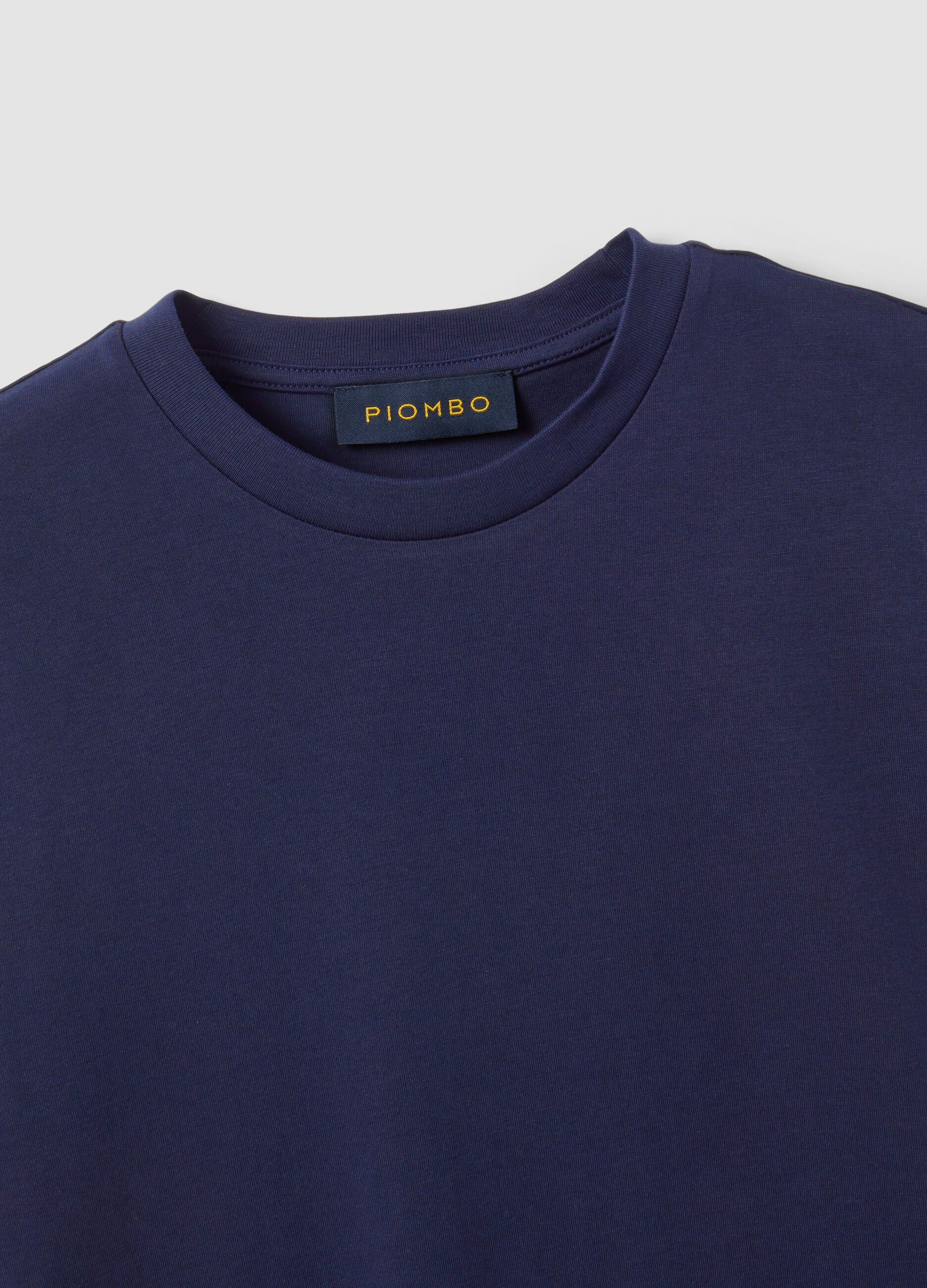 Blue pure cotton crew-neck T-shirt, regular fit
