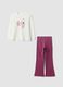 White and pink pure cotton jogging set with kitten print for girls_0