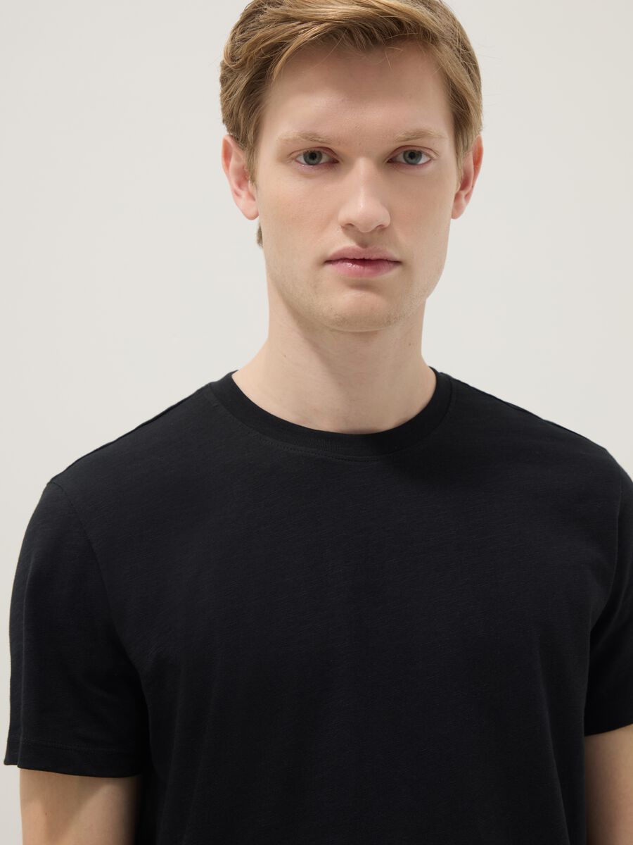 Black pure cotton short sleeve T-shirt regular fit_4