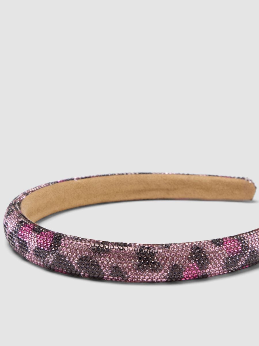 Pink headband with rhinestones and animal print for girls and teens_1