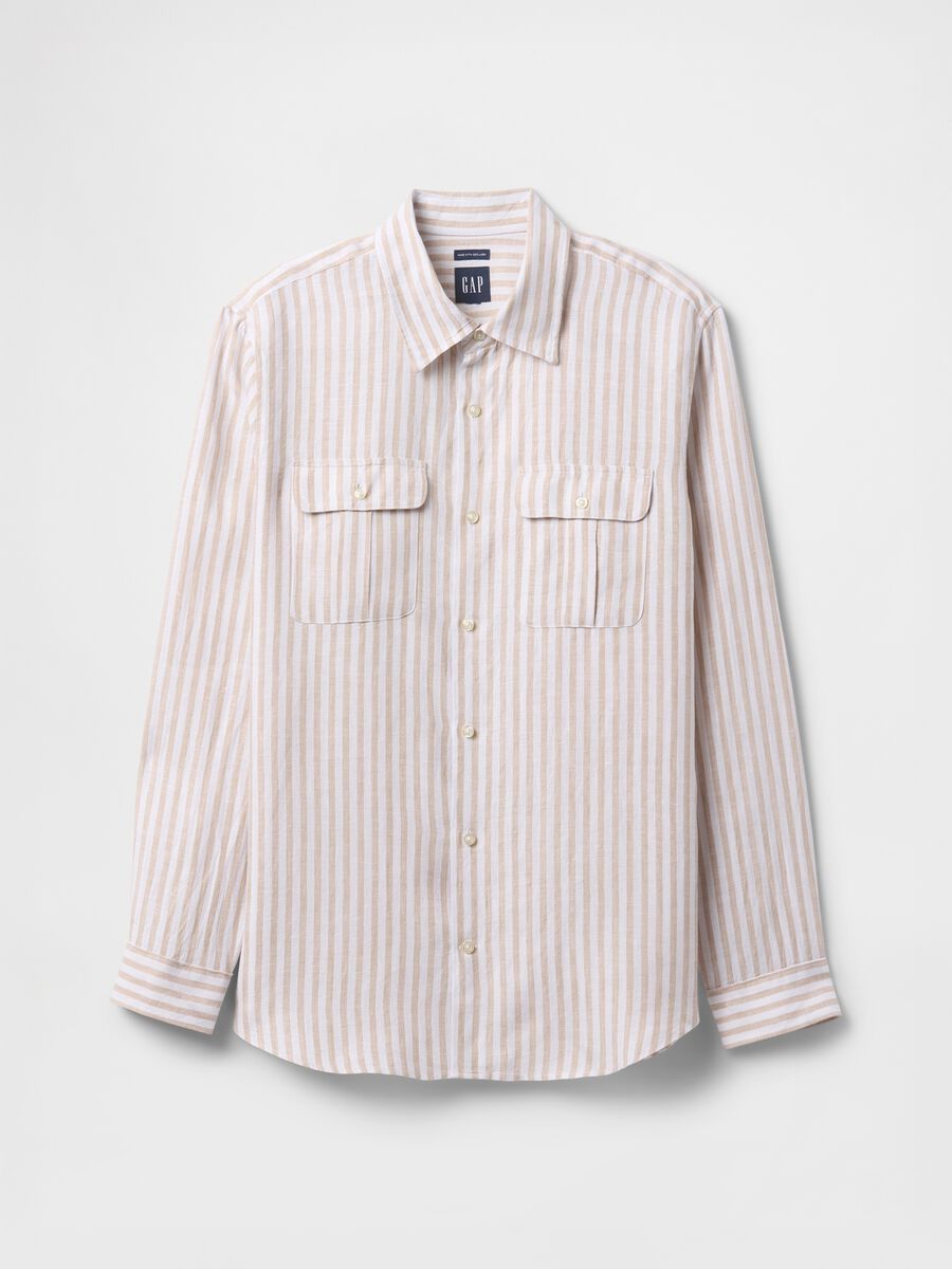 Multicoloured pure linen striped shirt_3