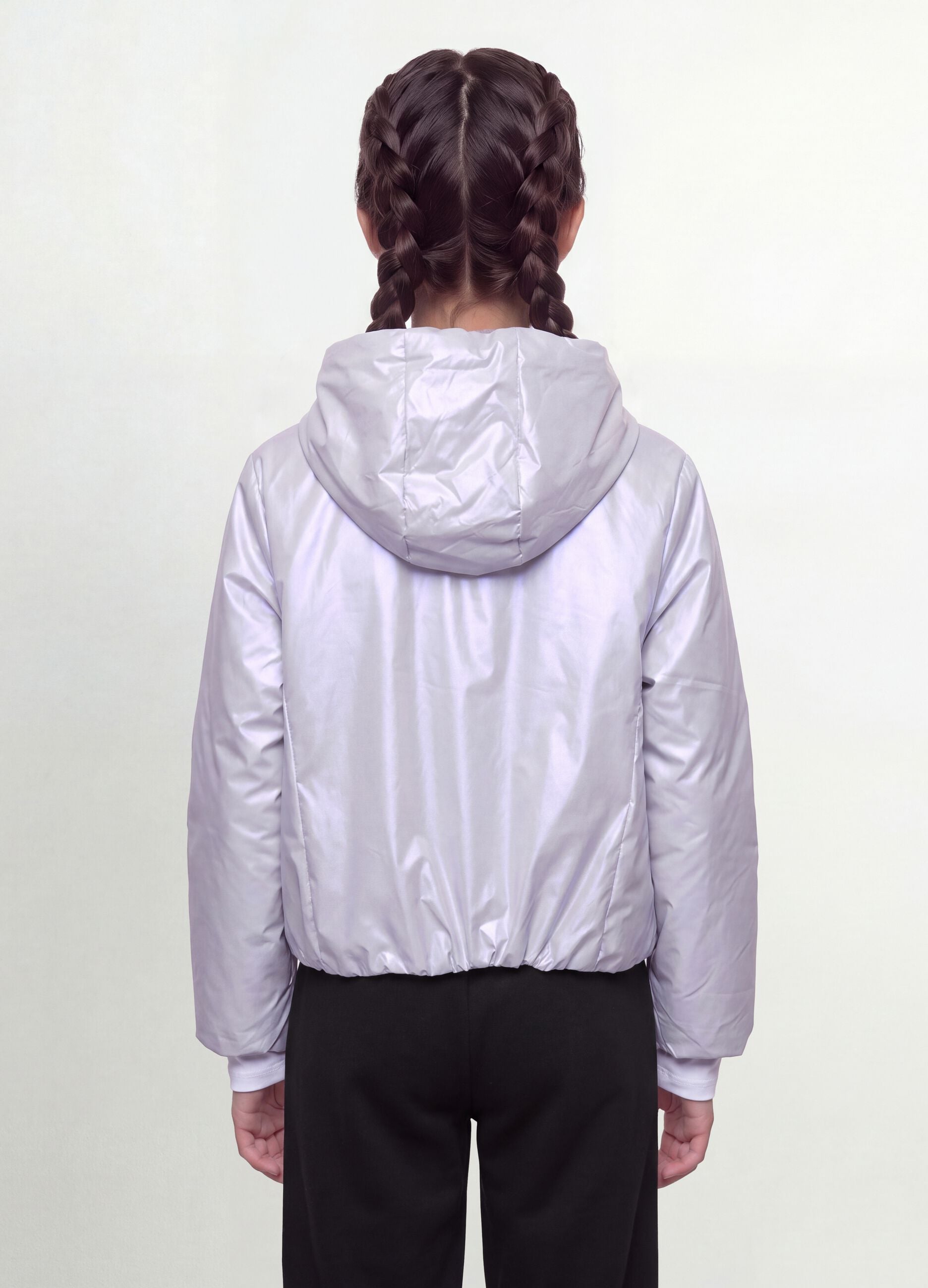 Grey hooded rain jacket with zip for girls