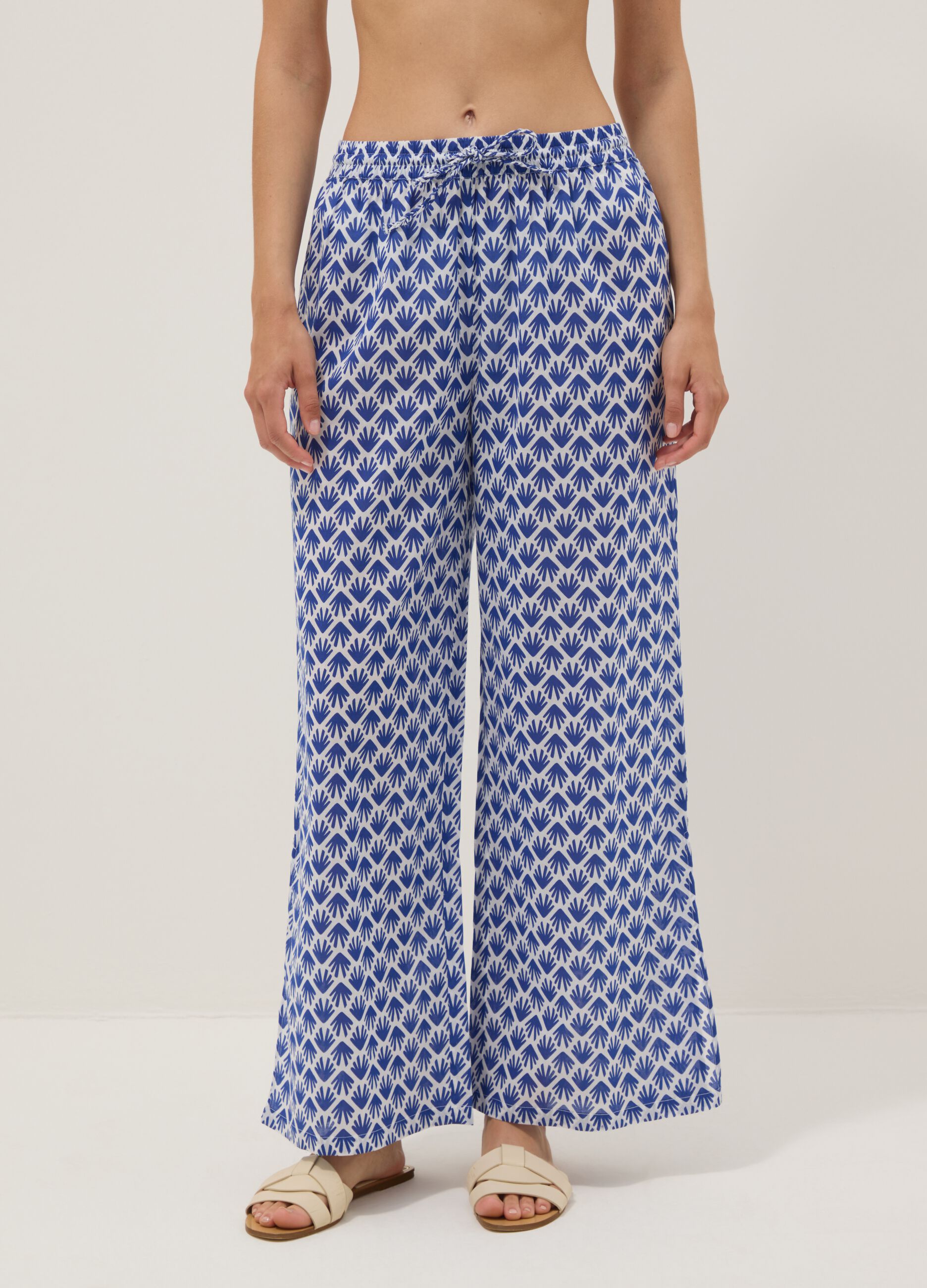 Lange, mehrfarbige Hose aus reiner Baumwolle mit Blumenmuster