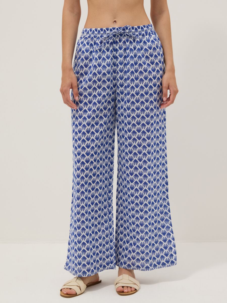 Lange, mehrfarbige Hose aus reiner Baumwolle mit Blumenmuster_1