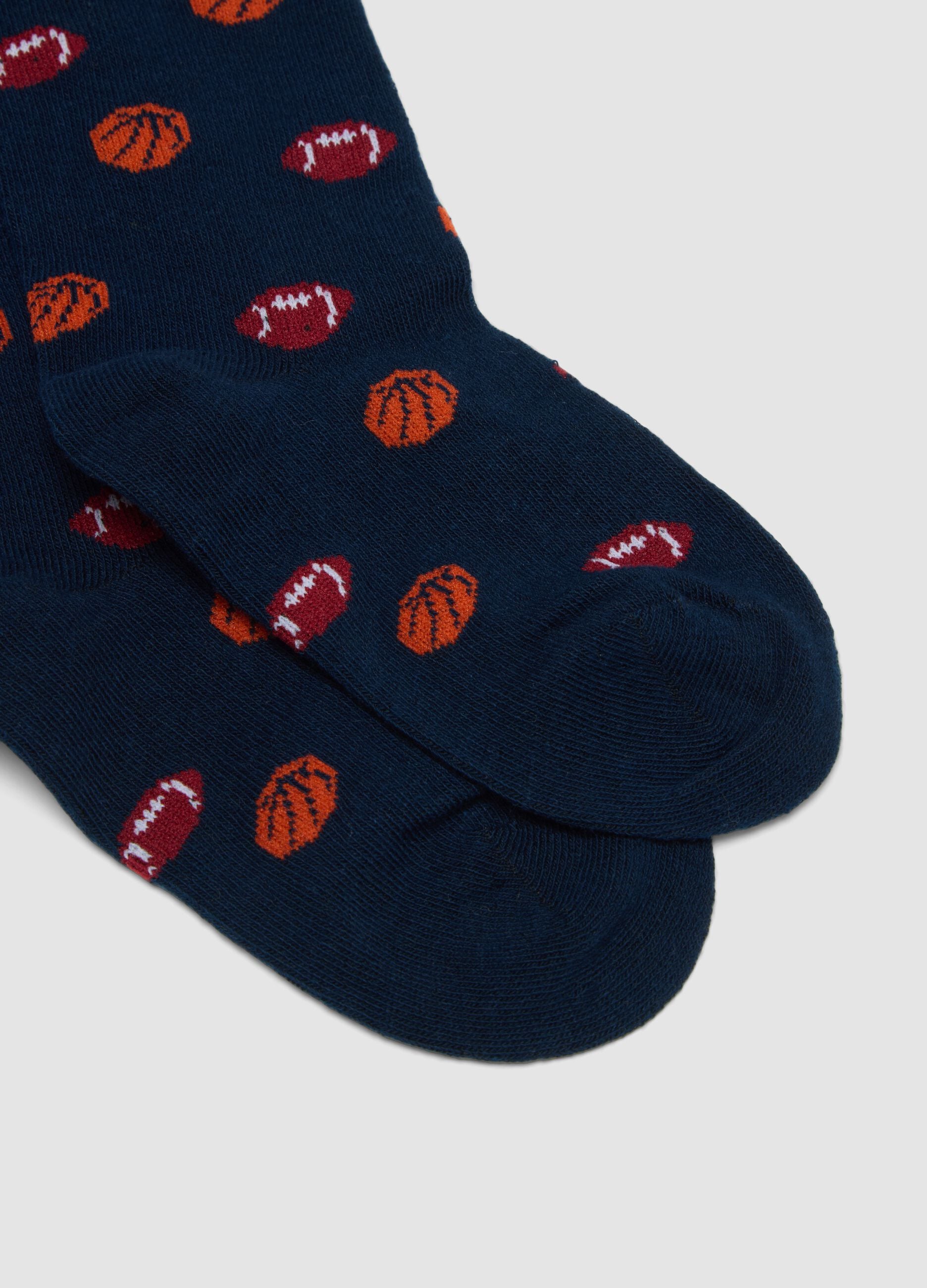 2er-Pack lange blaue Socken aus elastischer Bio-Baumwolle mit Muster