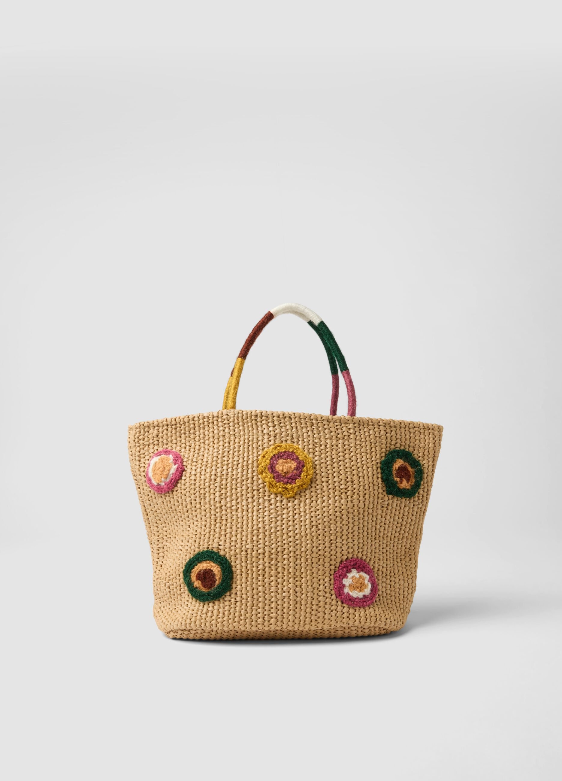 Beige beach bag in cotton blend and paper fabric with detailing